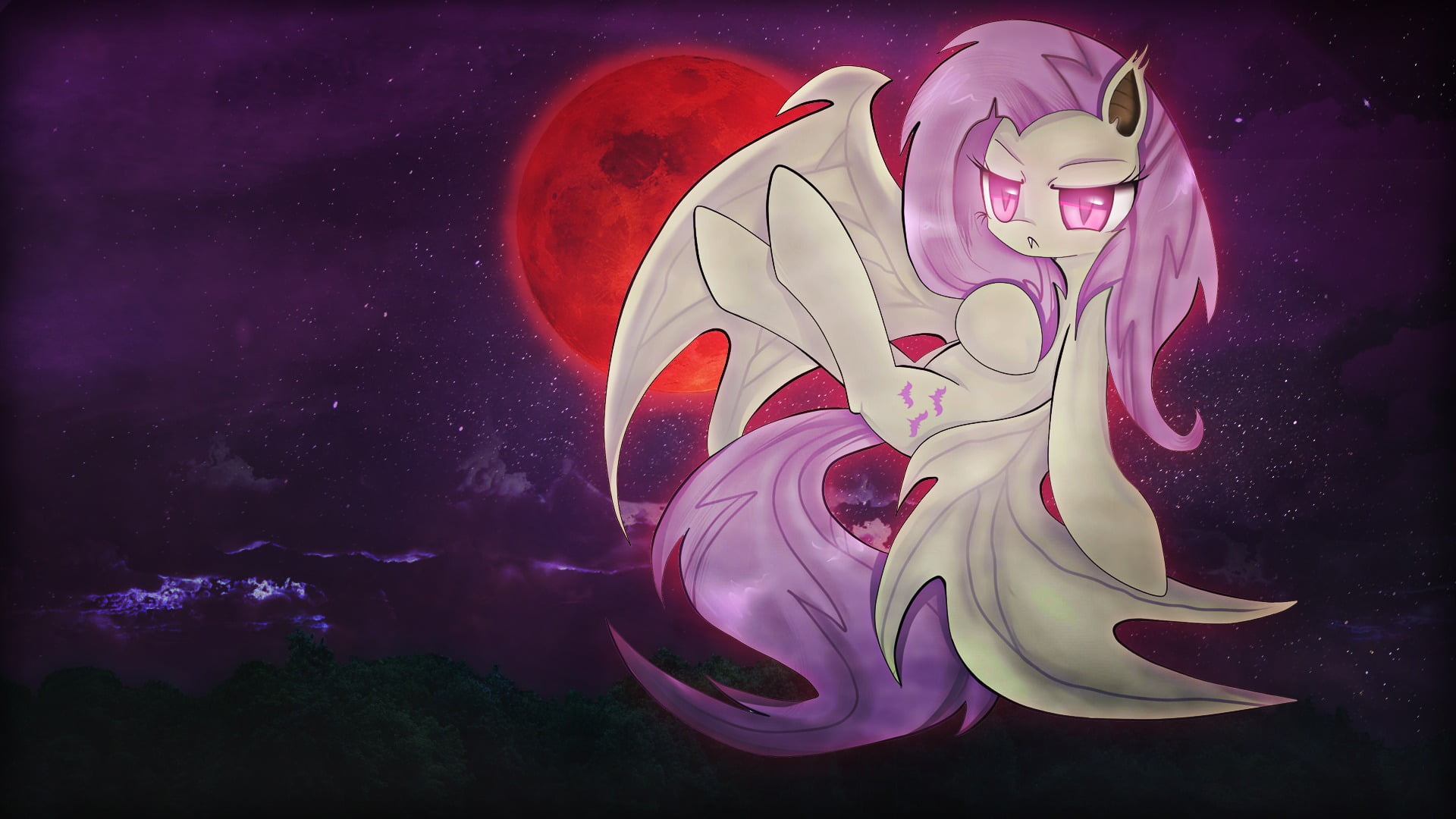 multi colored, space, night, hair, fluttershy, horse, women, sky, bat, astronomy, 1080P, nature, outdoors, art and craft, flutterbat, plant, galaxy, full length, HD Wallpaper