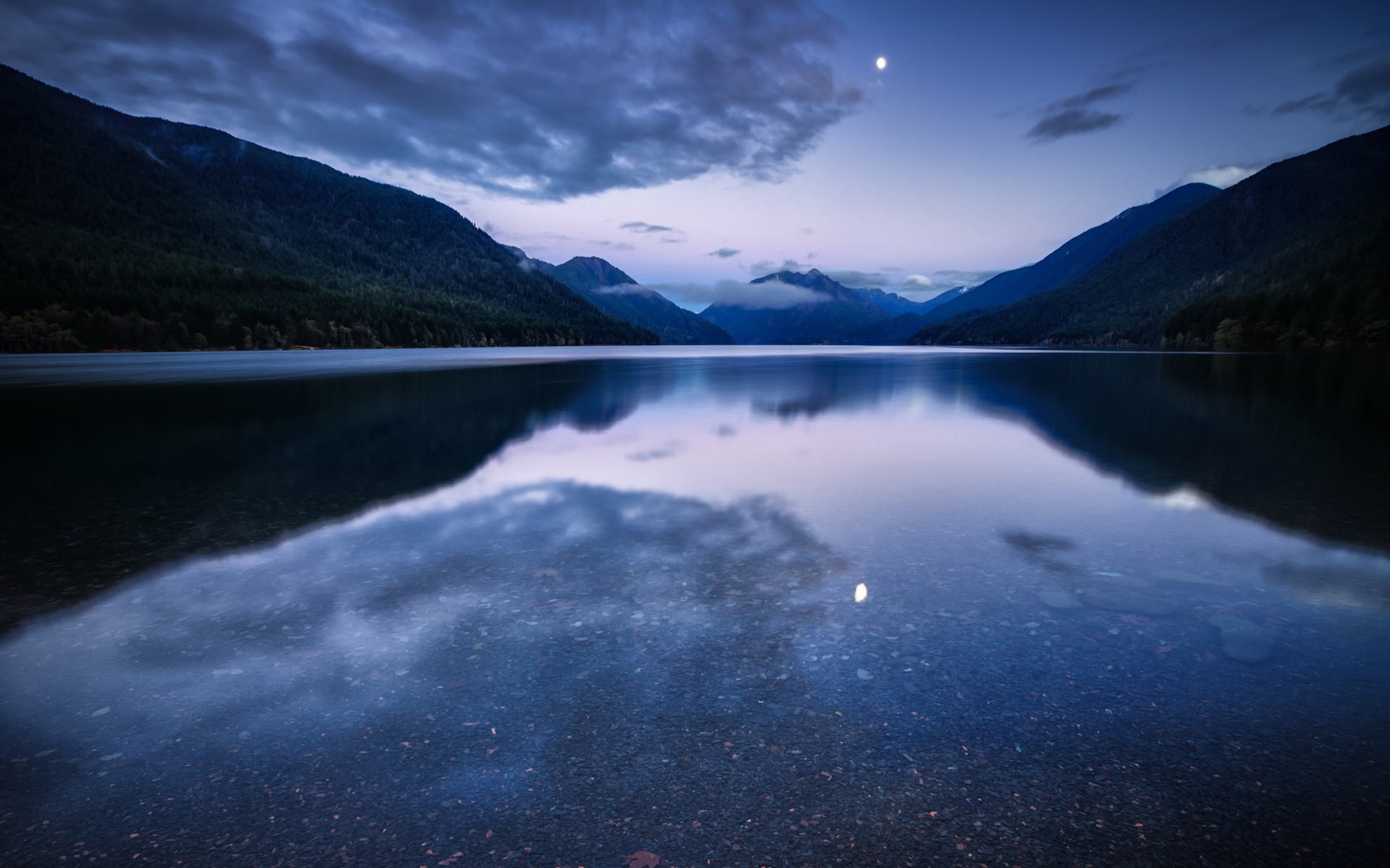 Forest, Park, National, Lake, Night, Washington, 1080P, USA, Mountains, Moonlight, HD Wallpaper