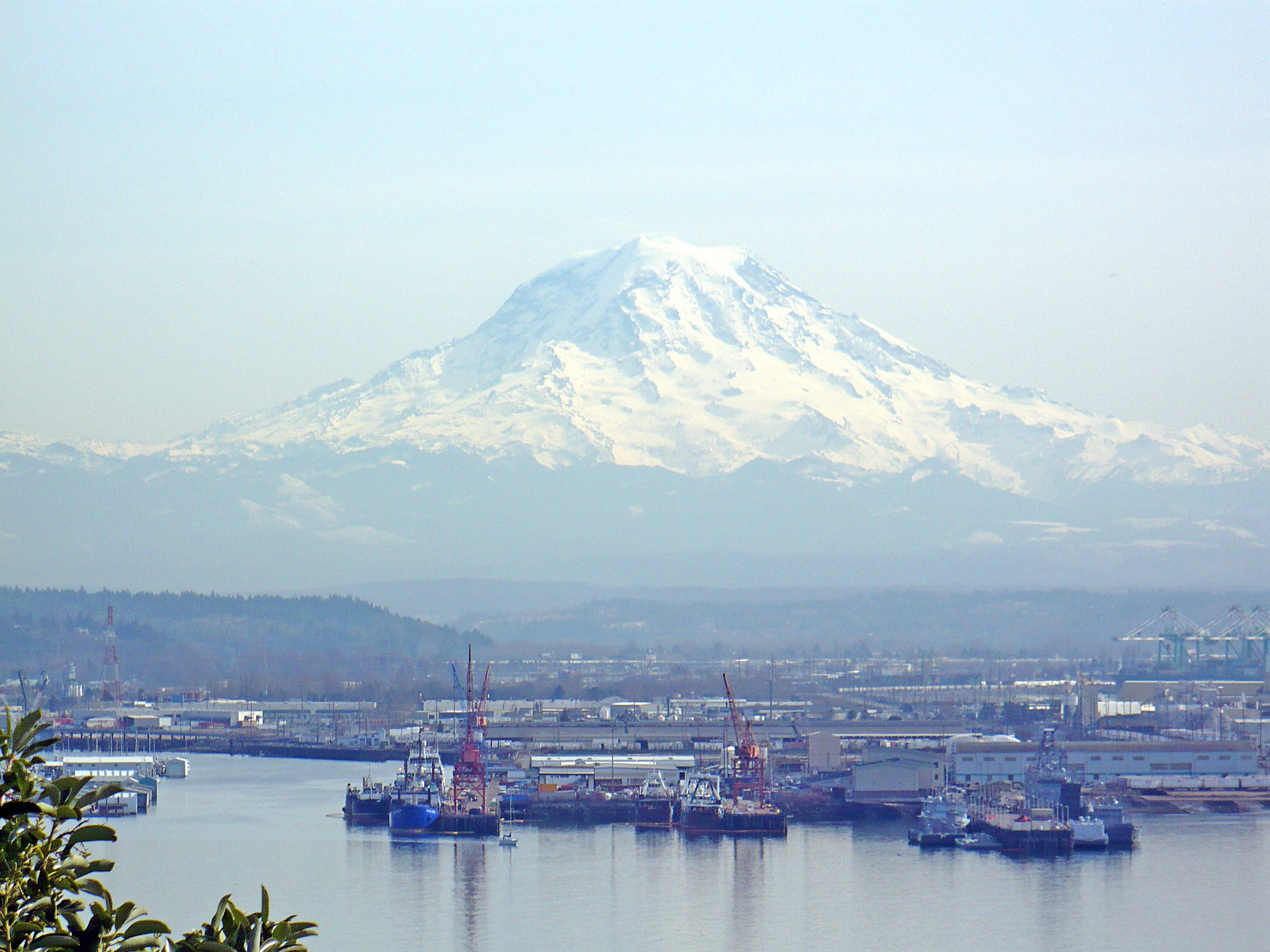 japan, browns point, Port of Tacoma, rainier, no people, landscapes, sailboat, tacoma, mt Fuji, snow, snow capped, transportation, port, city, architecture, HD Wallpaper