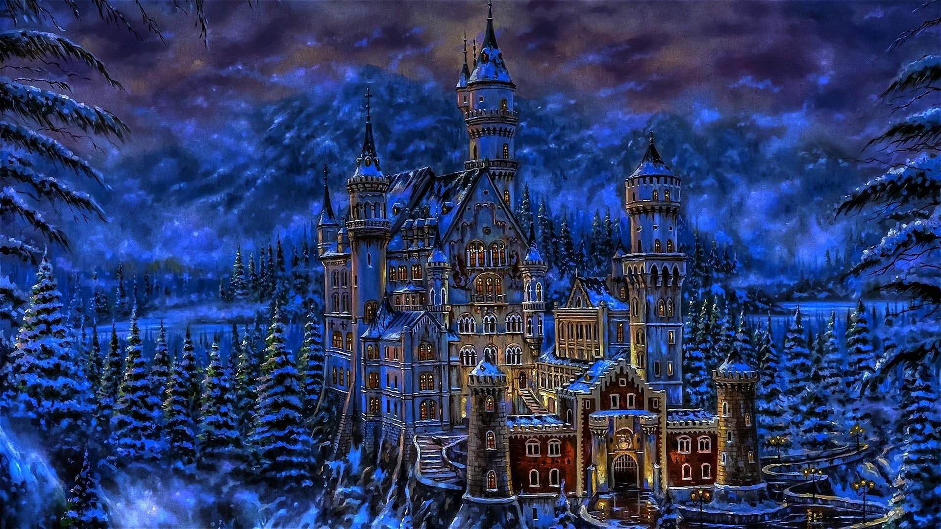 1080P, blue, fantasy, 3d and abstract, castle, ridge, HD Wallpaper