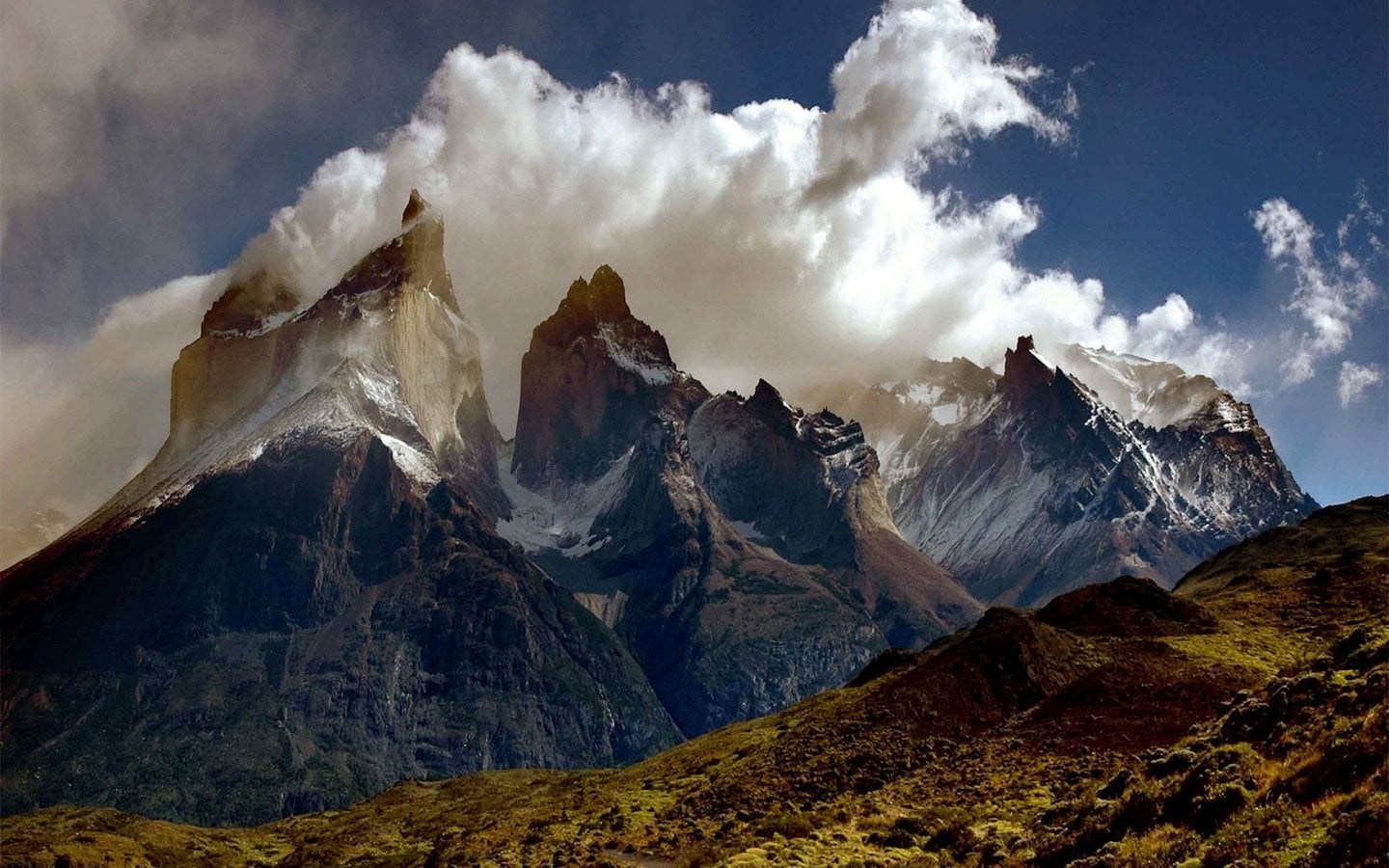solid, no people, rock, summit, day, tranquility, mountain range, cloud - sky, snowcapped mountain, mountain, formation, outdoors, idyllic, mountain peak, HD Wallpaper