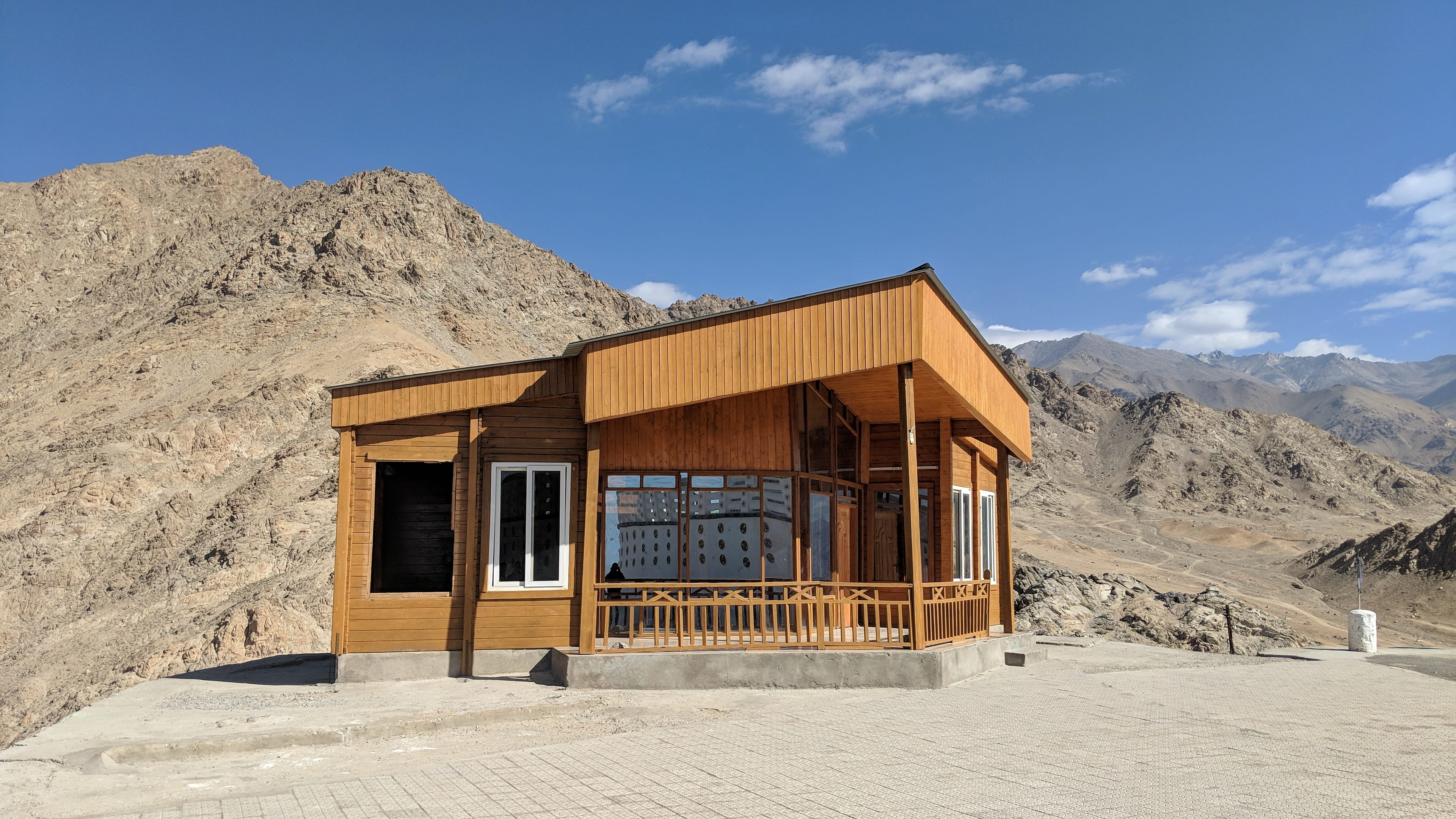 outdoors, sunny, himalaya, shanti stupa, india, building, house, landscape, built structure, hut, 4K, sunlight, environment, building exterior, shantistup, HD Wallpaper