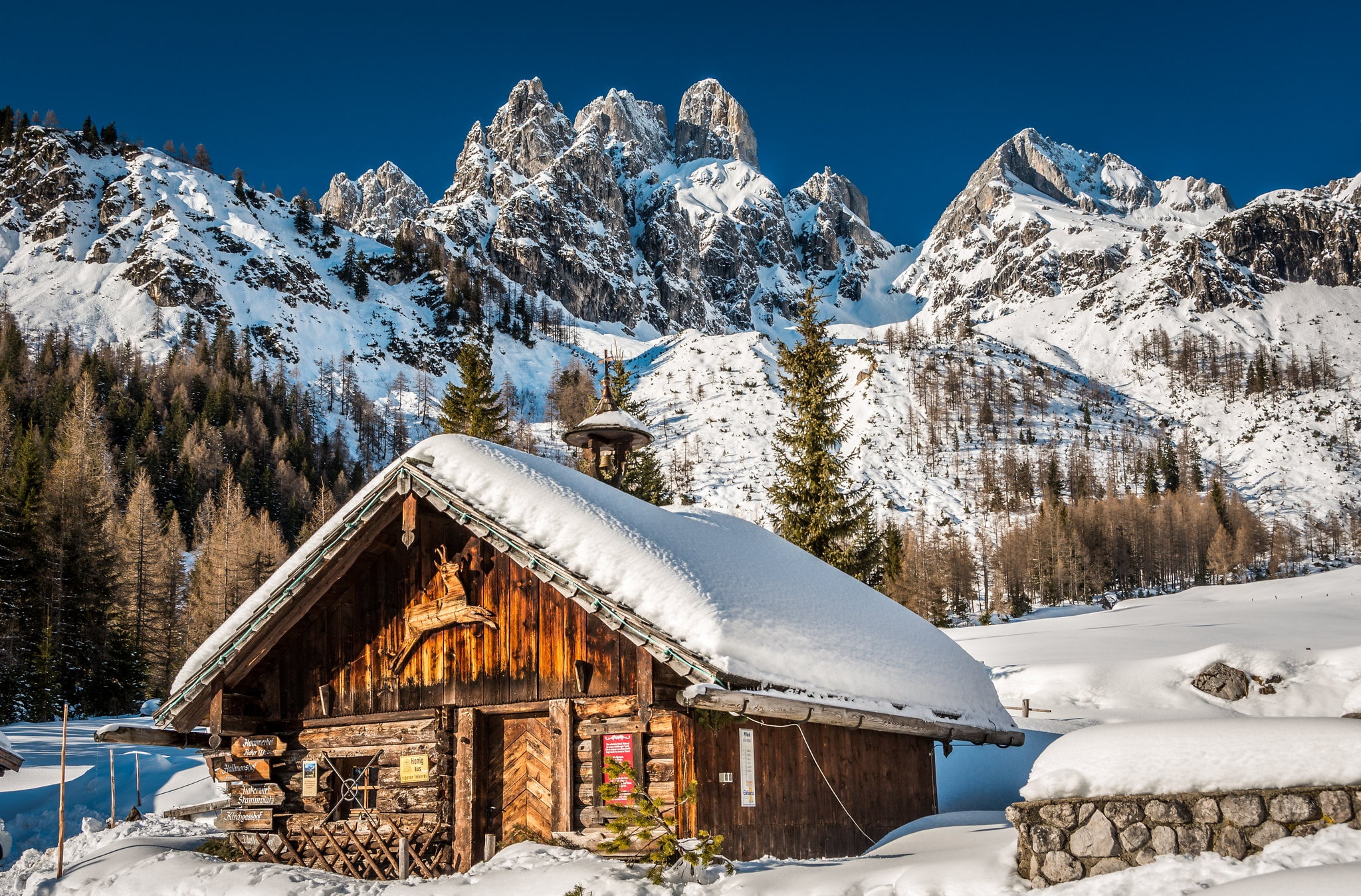 1080P, Filzmoos, Alps, Austria, snow, The Dachstein Mountains, mountains, winter, The Dachstein Massif, house, HD Wallpaper