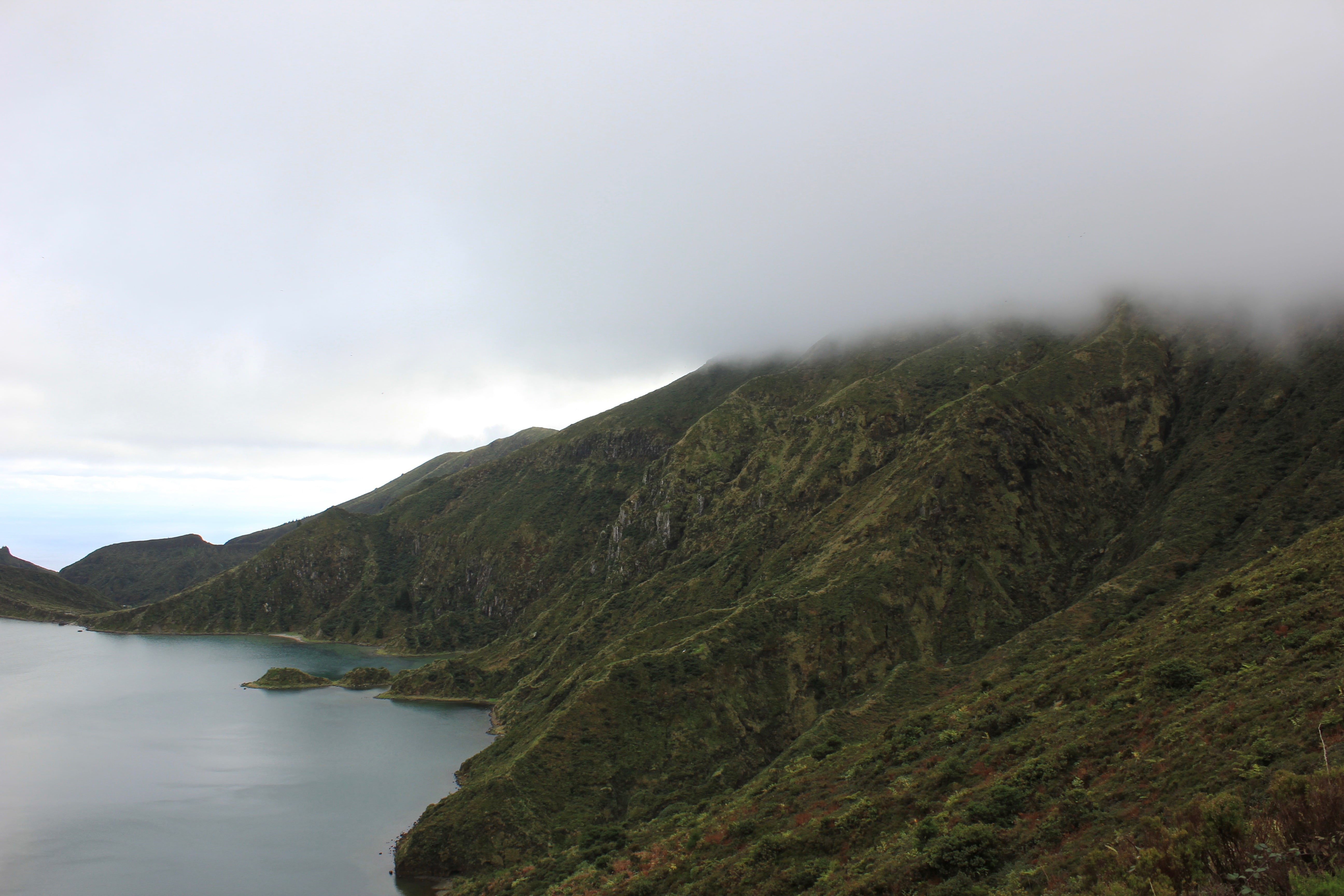 Lagoa do Fogo, scenics, nature, lagoa, Portugal, travel, São Miguel Island, a body, clouds, outdoors, grey, fogo, water, body of water, mountain, beside, HD Wallpaper