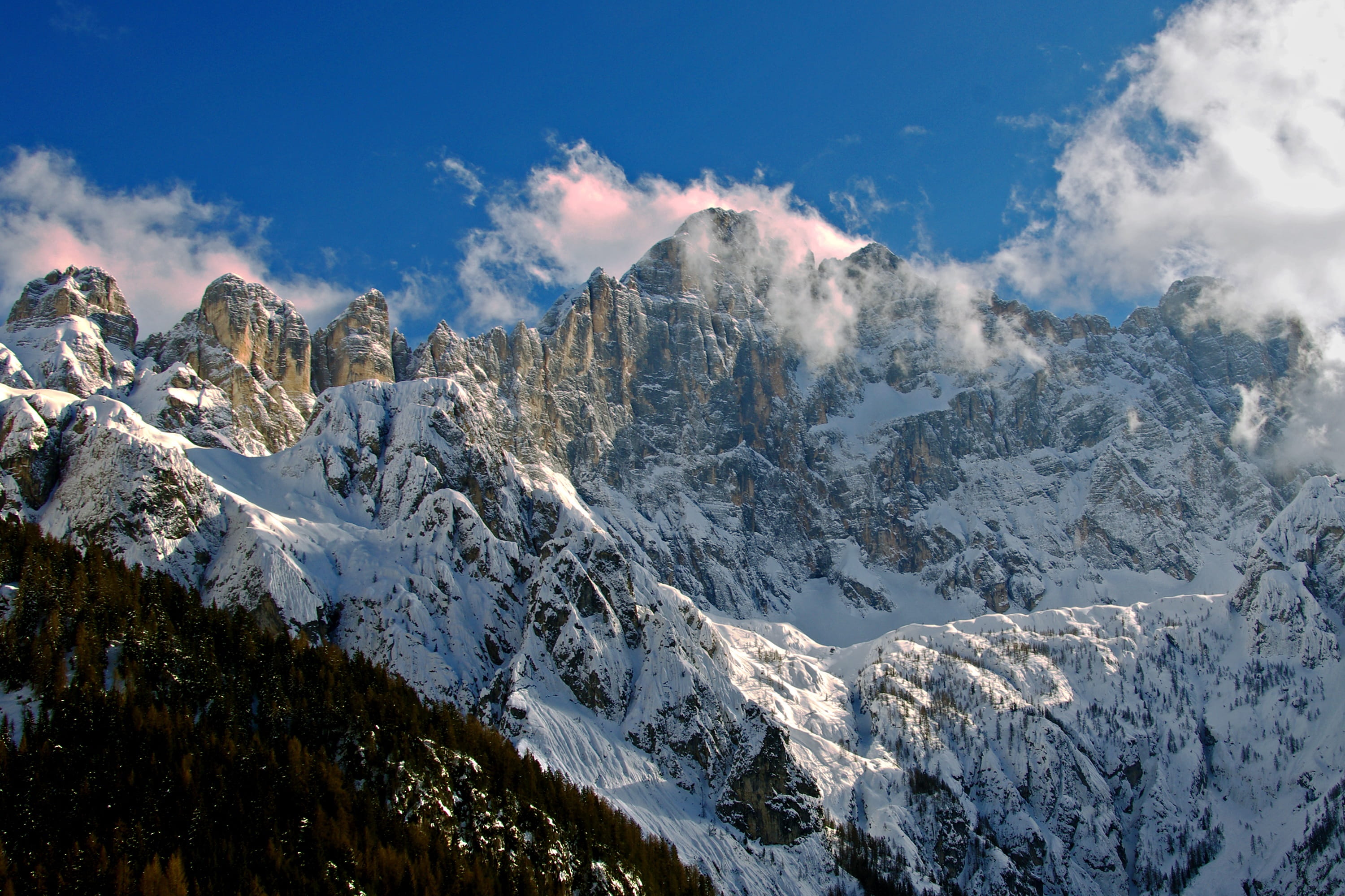 adventure, cold, glacier, altitude, italy, coniferous tree, outdoors, nature, pine tree, 2K, blue sky, mountains, winter, skiing, no people, alpine, tranquility, HD Wallpaper