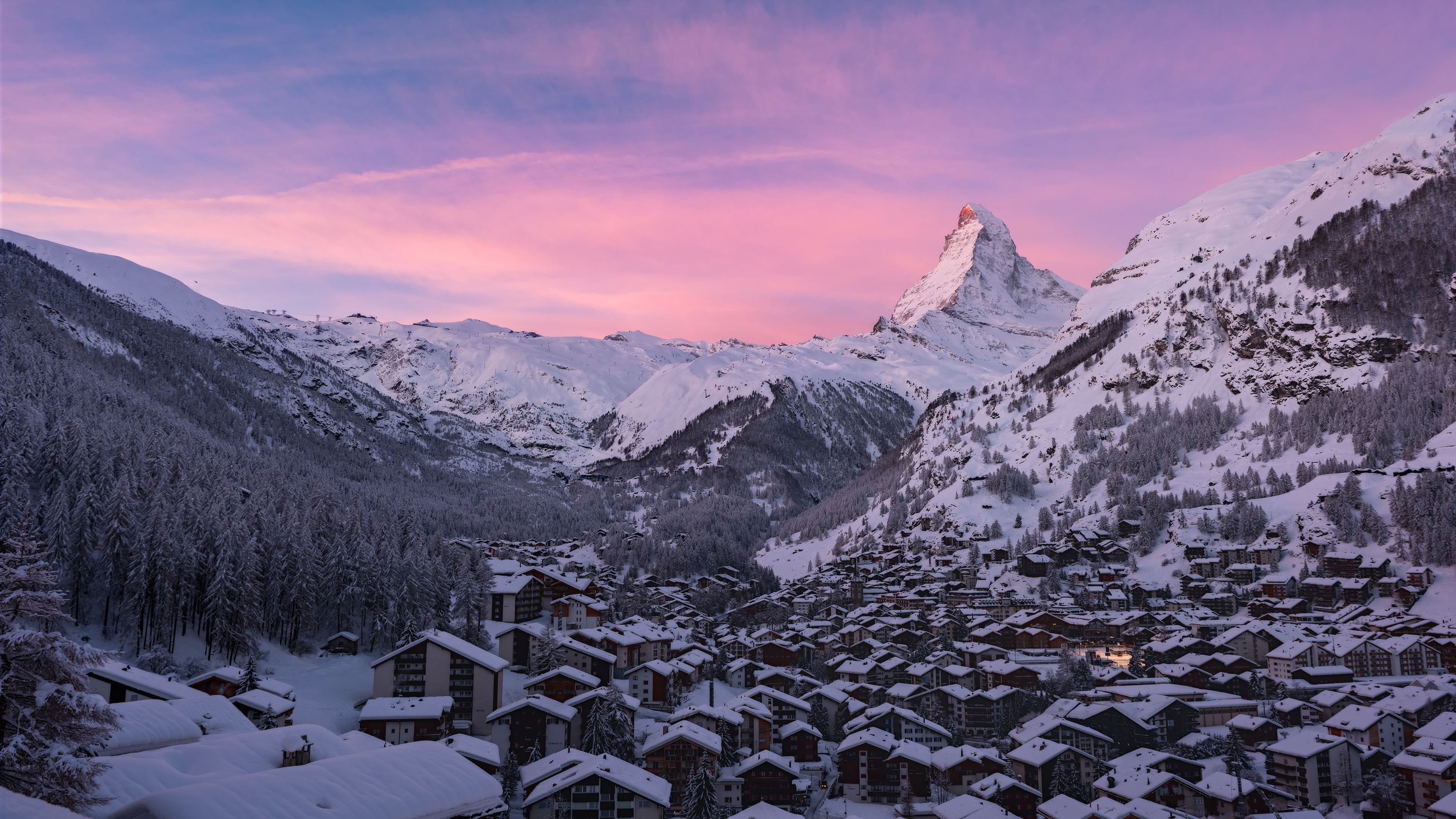 hill station, beauty in nature, mountain range, 4K, mountain peak, environment, zermatt, sky, switzerland, mountain village, nature, scenics - nature, HD Wallpaper