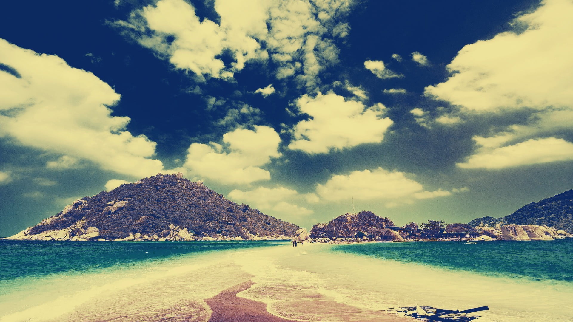 travel, tropical, water, outdoors, island, sky, tranquility, idyllic, day, rock, clouds, cloud - sky, beauty in nature, beach, sandbar, no people, mountain, HD Wallpaper