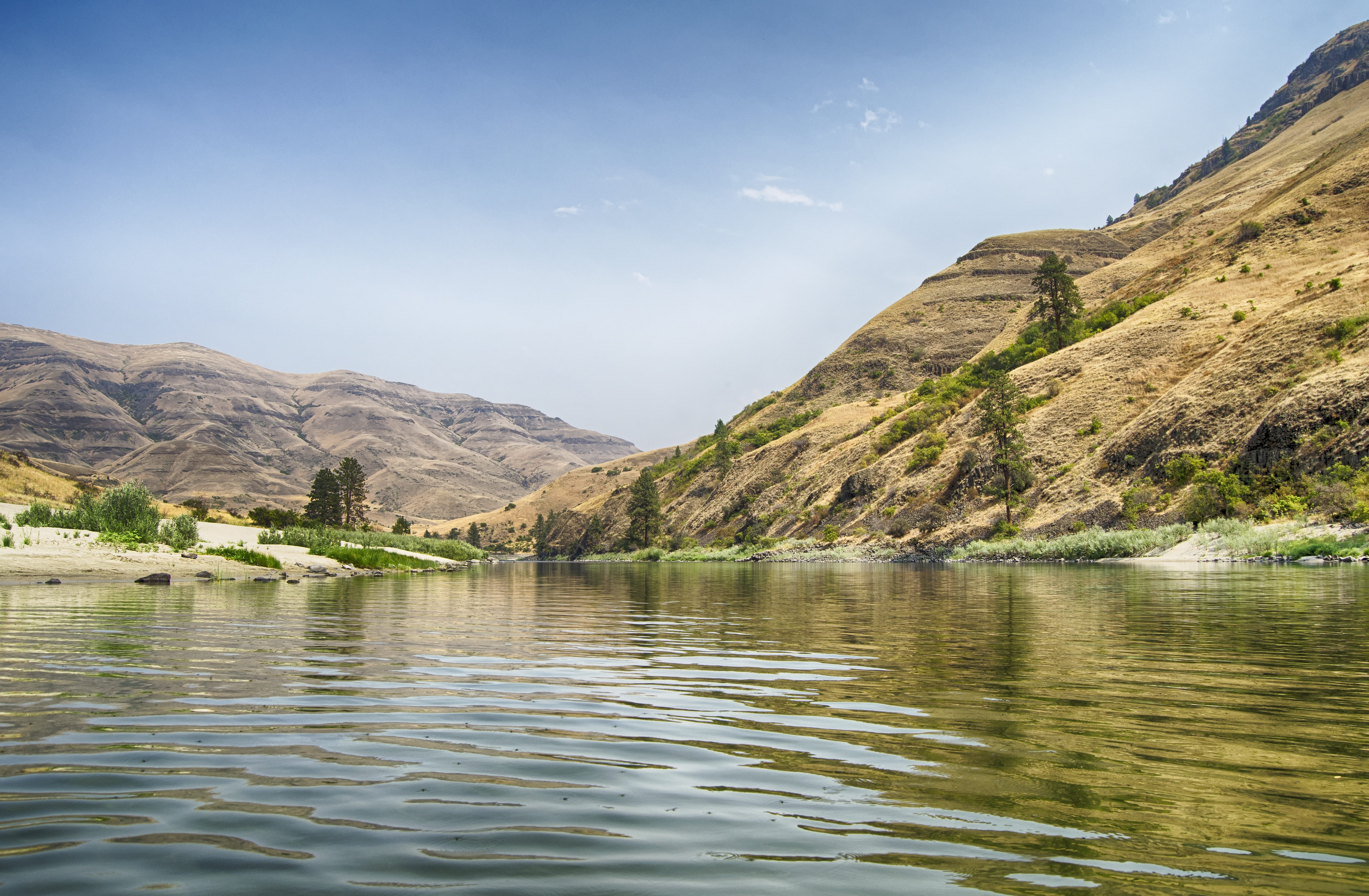 no people, dry, remote, mountain, water, america, salmon river, waterfront, tourism, tranquility, rafting, mountain range, 4K, usa, pacific northwest, HD Wallpaper