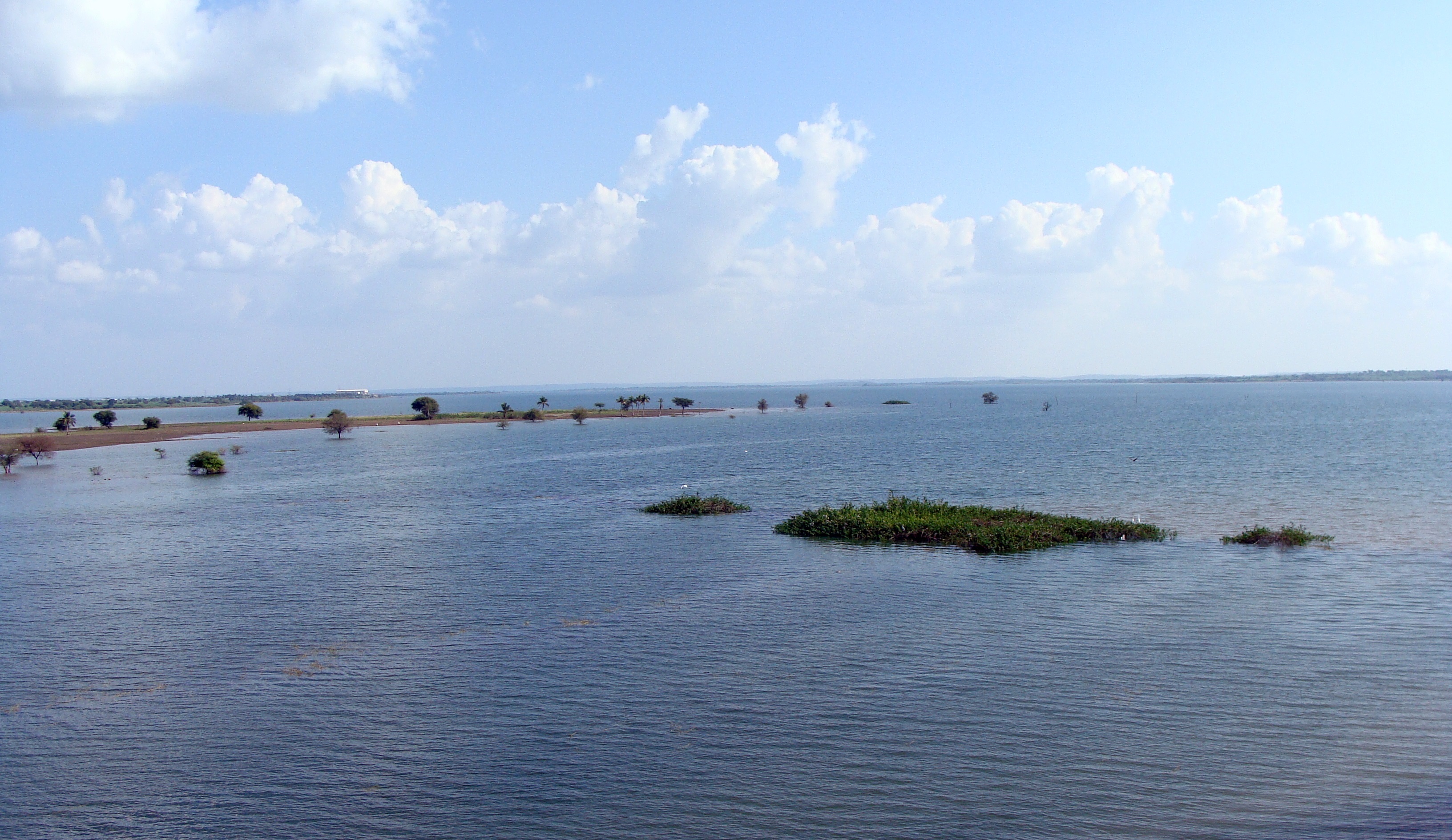beauty in nature, krishna, backwaters, reservoir, waterfront, water, outdoors, blue, groyne, tranquility, sky, land, india, river, karnataka, 2K, island, HD Wallpaper