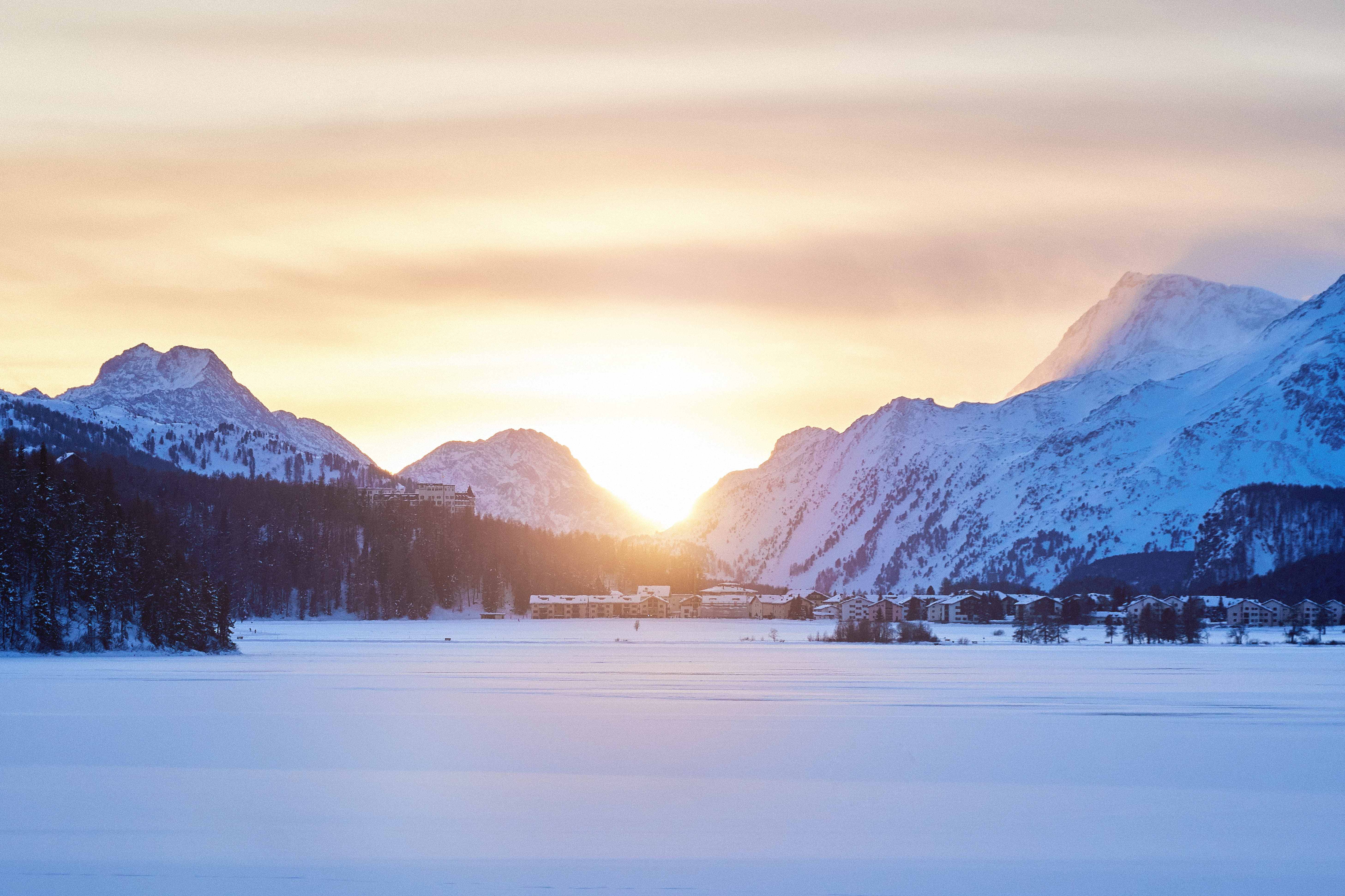 daylight, scenic, sky, nature, ice, frosty, snowfield, environment, trees, snow, clouds, mountains, scenics - nature, mountain range, 5K, landscape, range, HD Wallpaper