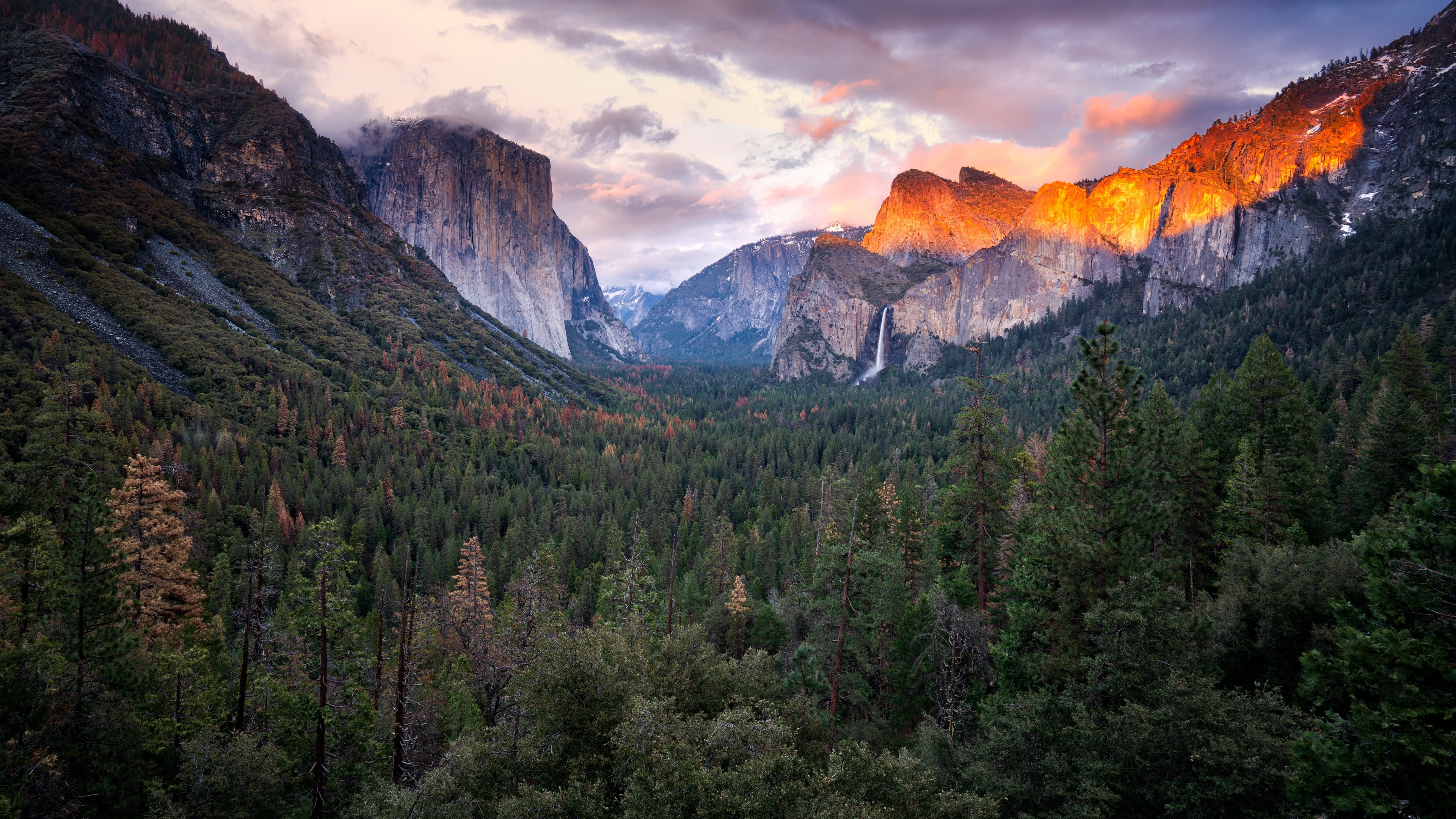 beauty in nature, coniferous tree, highland, 4K, formation, non-urban scene, tunnel view, sunset, national park, el capitan, no people, environment, scenics - nature, HD Wallpaper