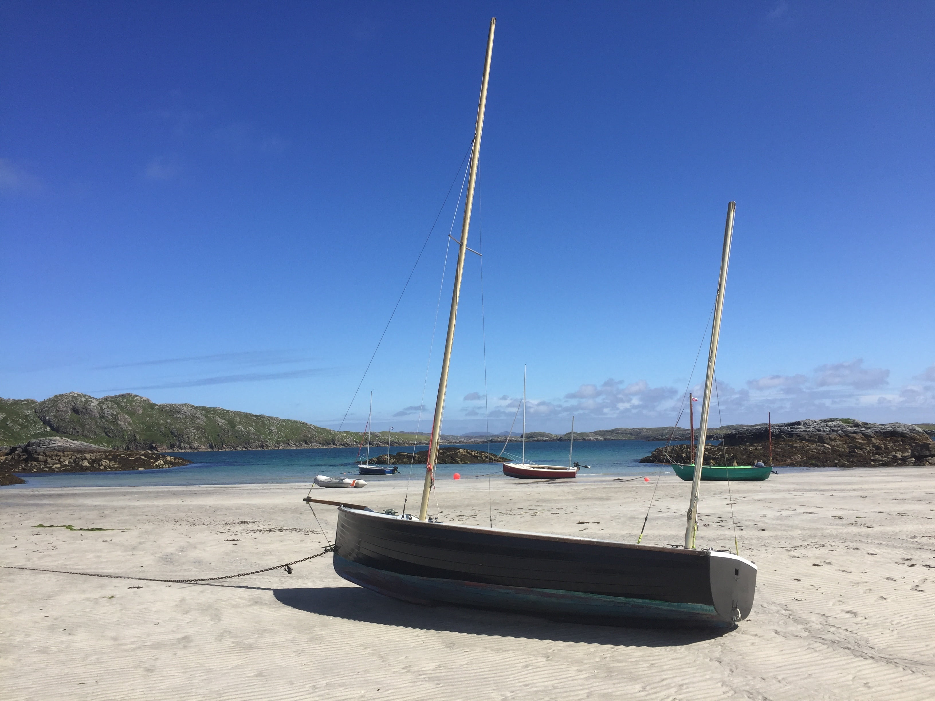 sky, no people, hebrides, land, nautical vessel, 2K, nature, beach, moored, pole, sand, scenics - nature, lewis, scotland, mode of transportation, pier, HD Wallpaper