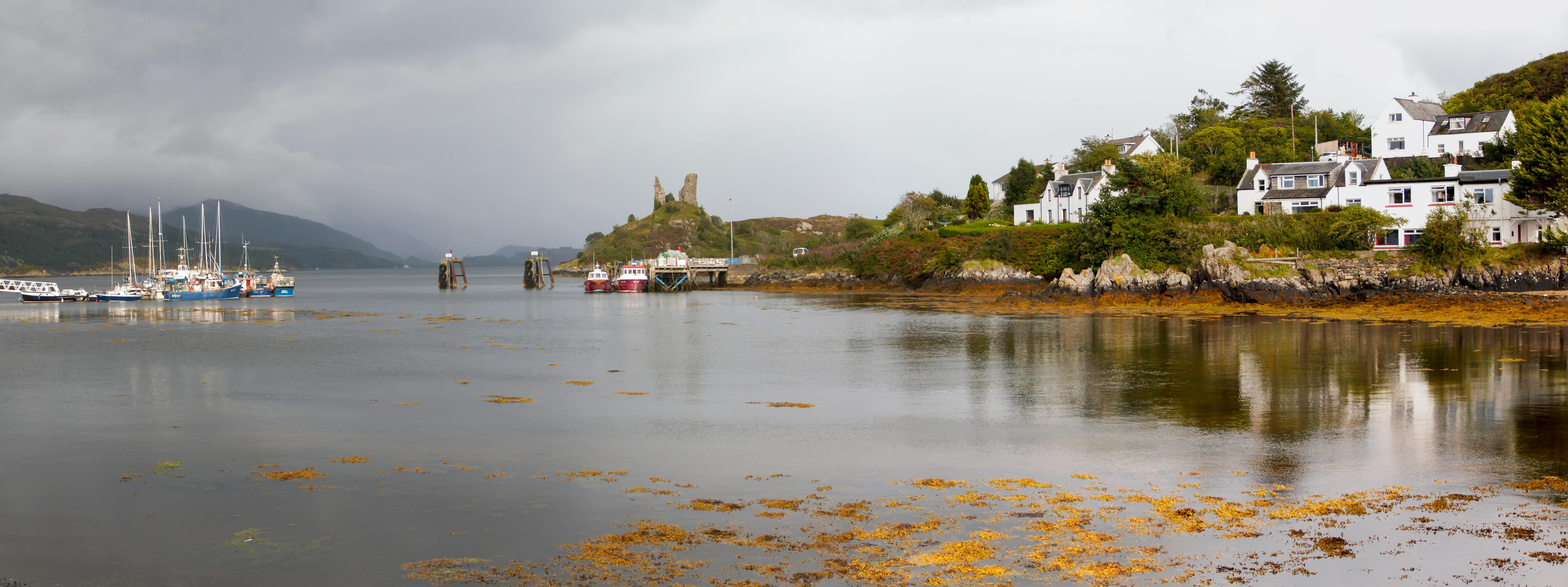land, transportation, sky, travel destinations, reflection, cloud - sky, building exterior, ruin, building, nautical vessel, kyleakin - scotland - chrono 573, HD Wallpaper