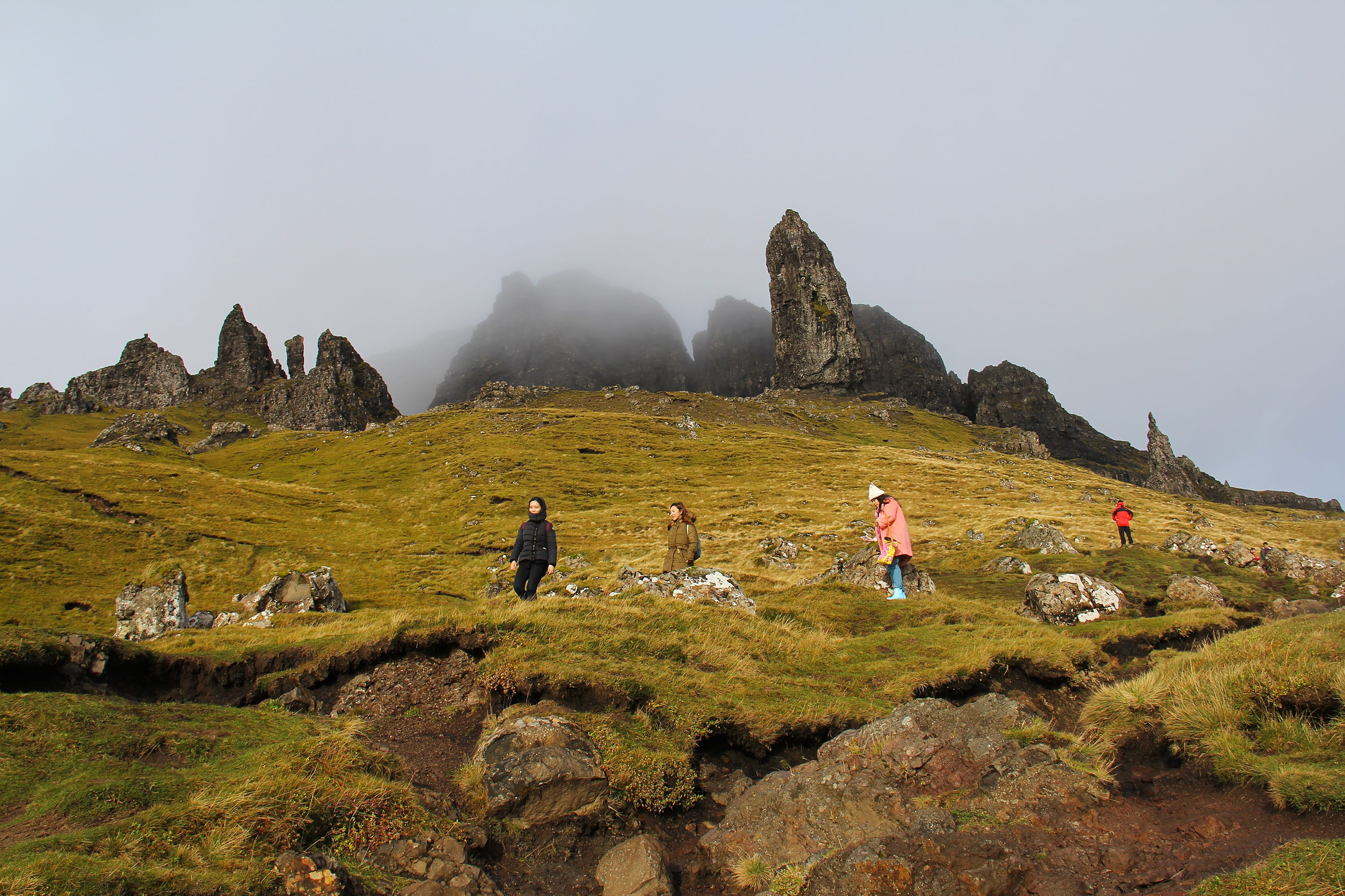 scenic, hike, stone, 2K, hiking, sky, tourism, scene, hill, isle of skye, adult, old man of storr, scenics - nature, beauty in nature, rock, rock - object, HD Wallpaper
