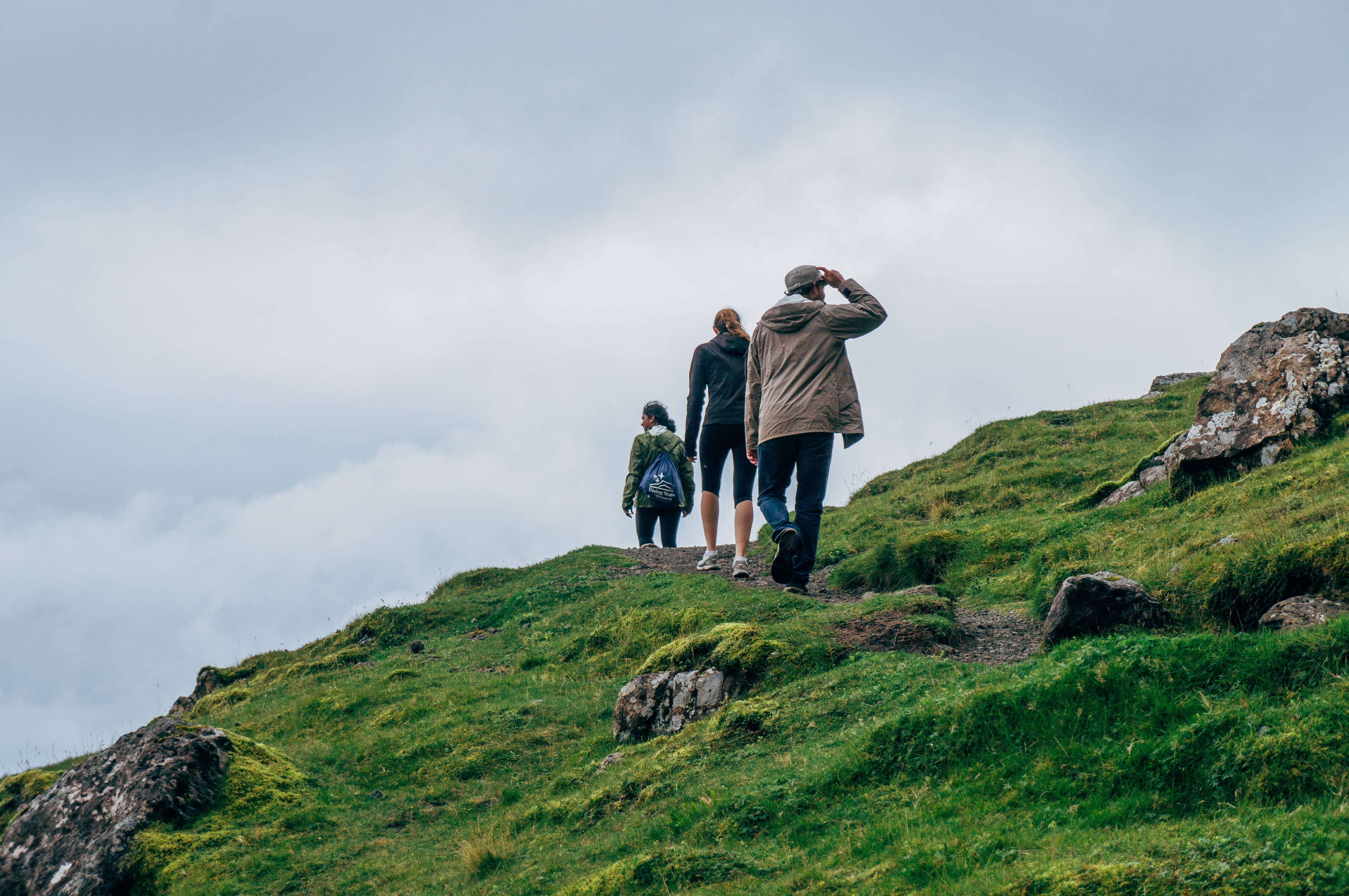 scenics - nature, three, highland, storr, a855, outdoors, green color, plant, two people, grass, hill, togetherness, standing, positive emotion, 4K, lifestyles, HD Wallpaper
