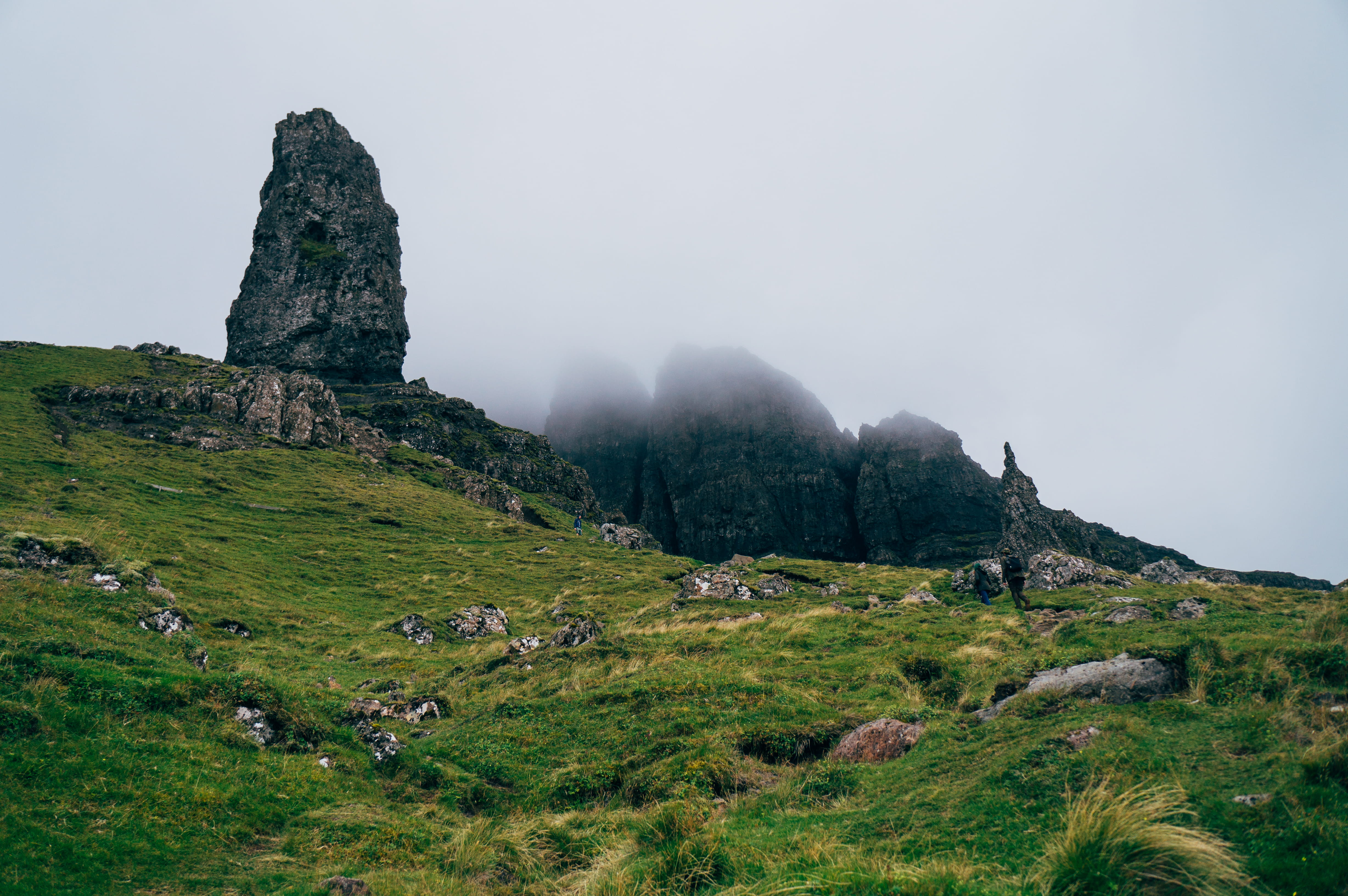 formation, mountain range, daytime, plant, rock - object, solid, outdoors, rock, environment, beauty in nature, fog, plateau, no people, grassland, 4K, HD Wallpaper