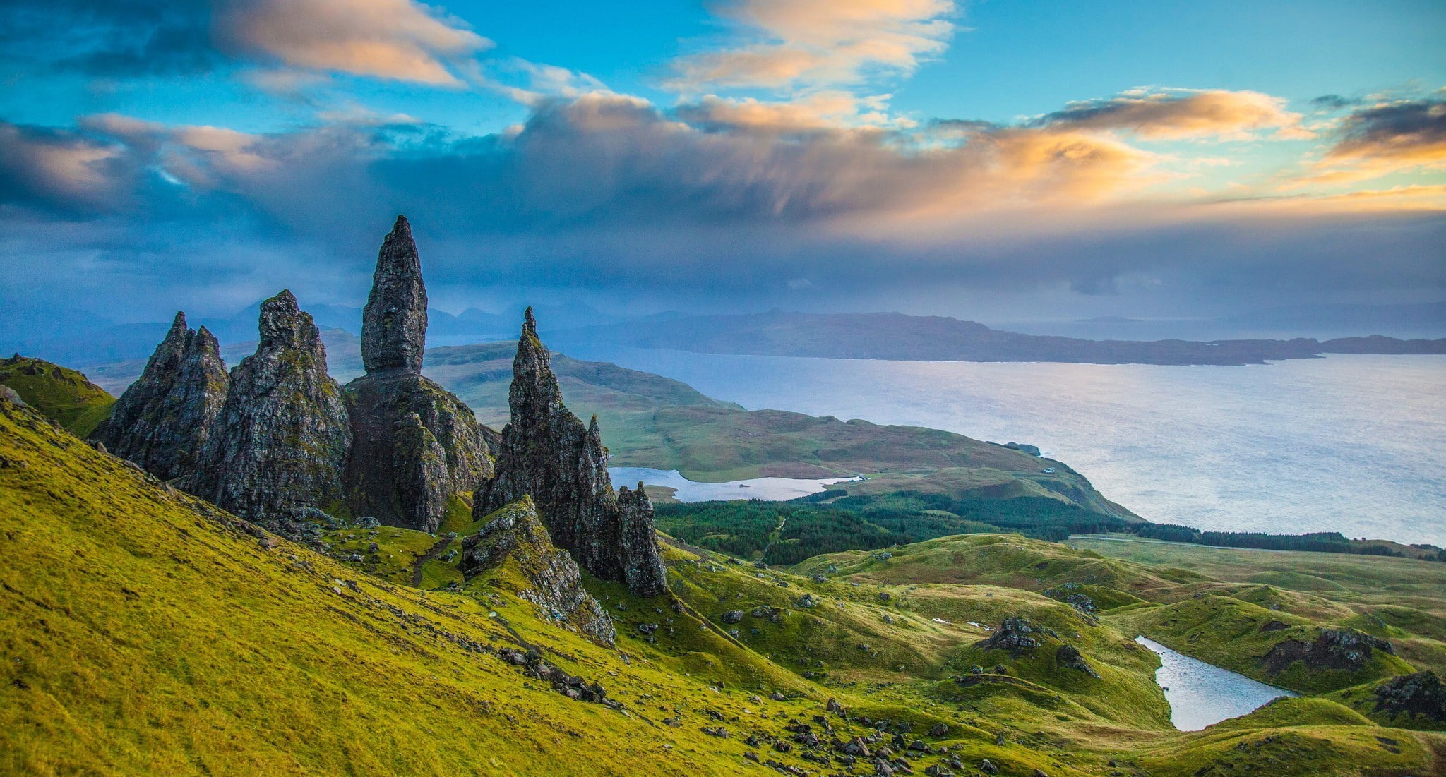 1080P, landscape nature rock formation hill lake clouds skye scotland old man of storr, HD Wallpaper