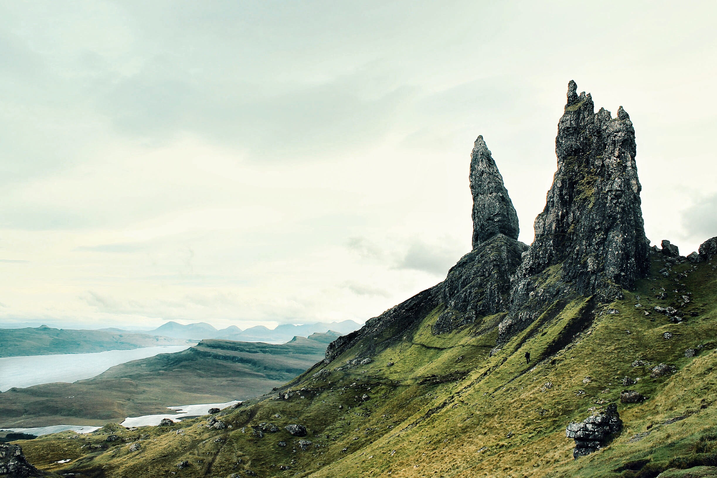 landscape, rock - object, environment, no people, beauty in nature, solid, water, rock, scenics - nature, green, scotland, mountain range, tranquility, HD Wallpaper