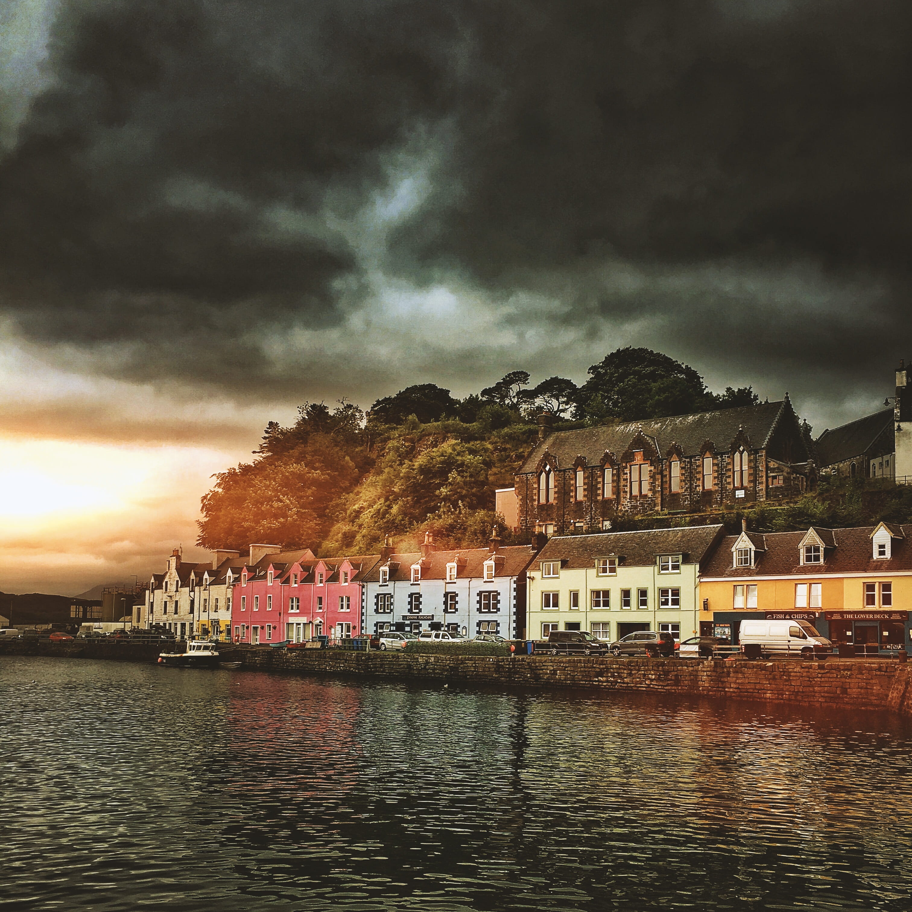 building, mystical, cityscape, residential district, skye, reflection, Highlands And Islands, nature, overcast, nautical vessel, port motifs, haunting, Phone HD Wallpaper