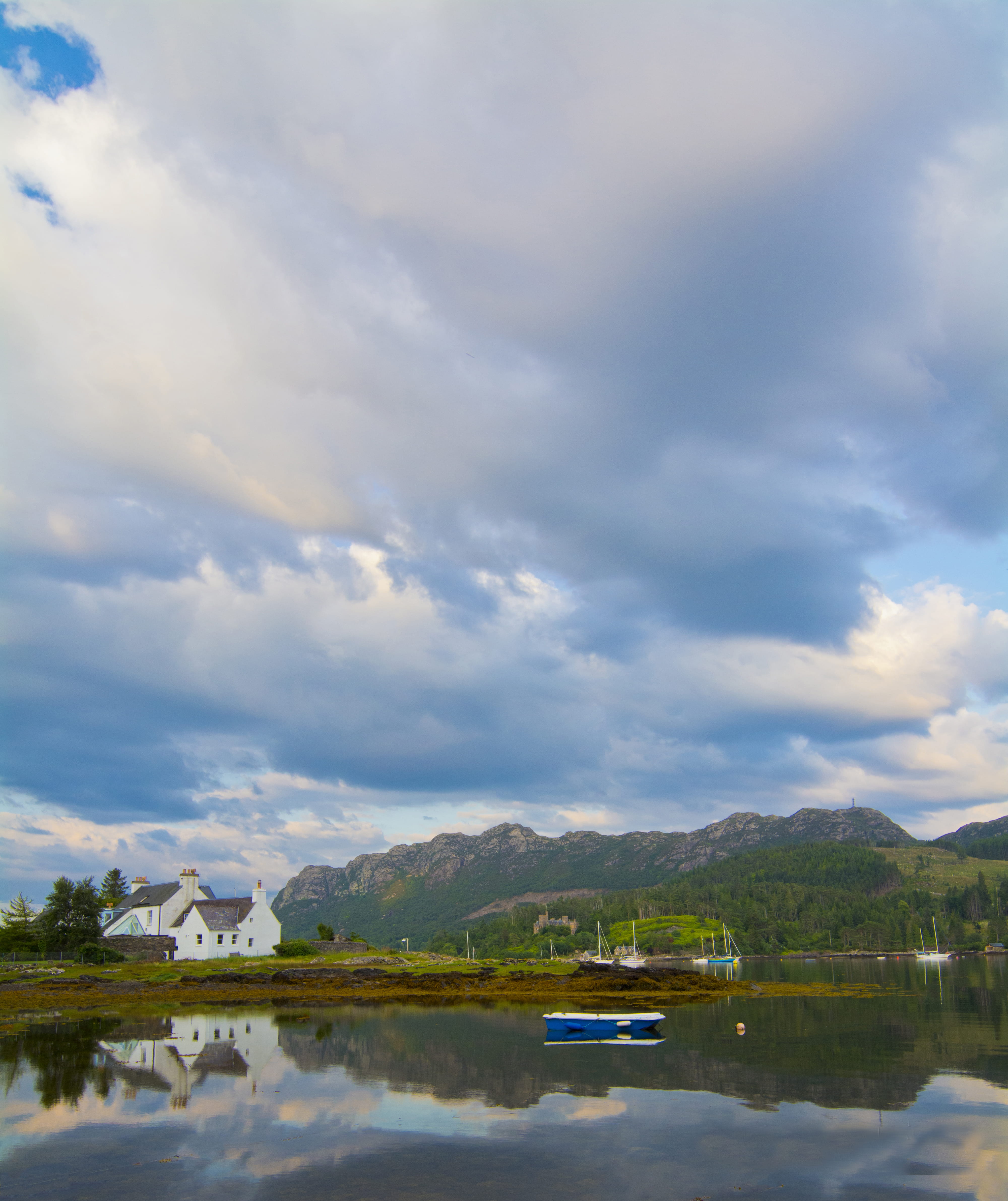 day, transportation, lake, nautical vessel, mountain, non-urban scene, outdoors, sky, mountain range, tranquil scene, scenics - nature, united kingdom, Phone HD Wallpaper