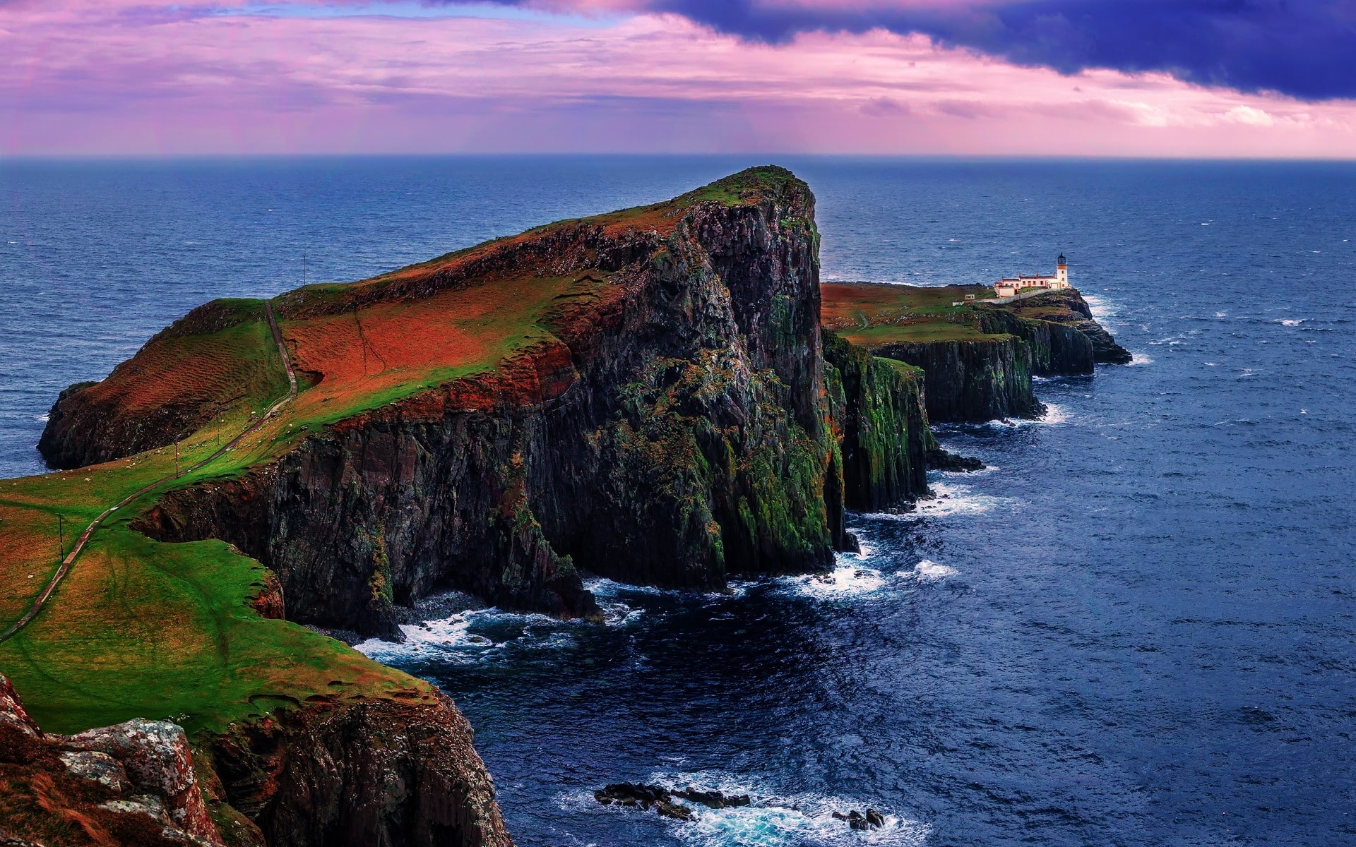 point, green, brown, lighthouse, Neist Point, cliff, photo, 1080P, neist, HD Wallpaper