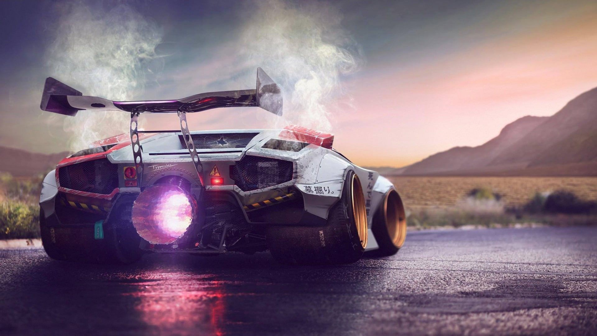 futuristic, 1080P, Lamborghini, turbines, rear wing, Super Car, artwork, tuning, HD Wallpaper