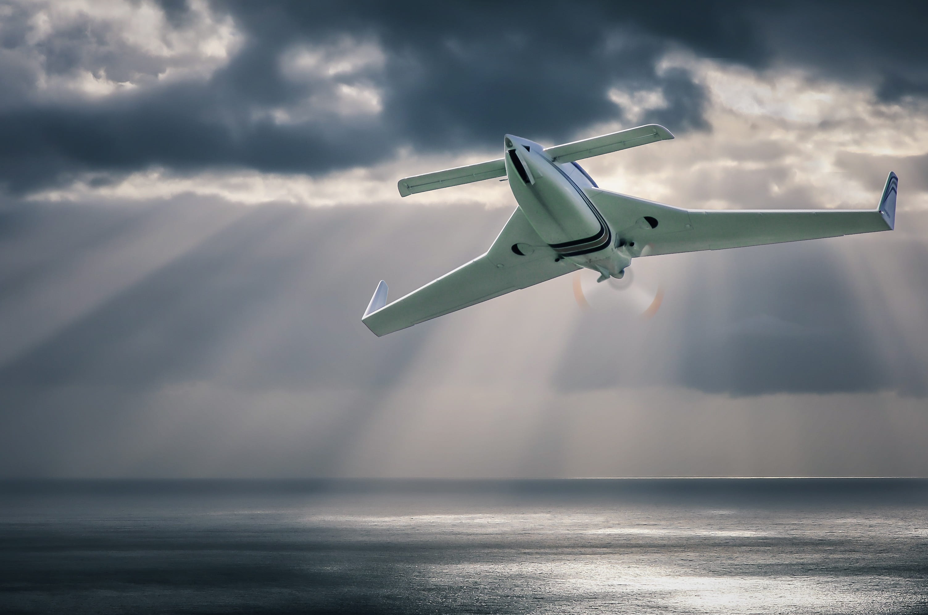 transportation, duck wing, air vehicle, day, aerospace industry, no people, water, mid-air, airplane, mode of transportation, flying, horizon, canard, sky, HD Wallpaper