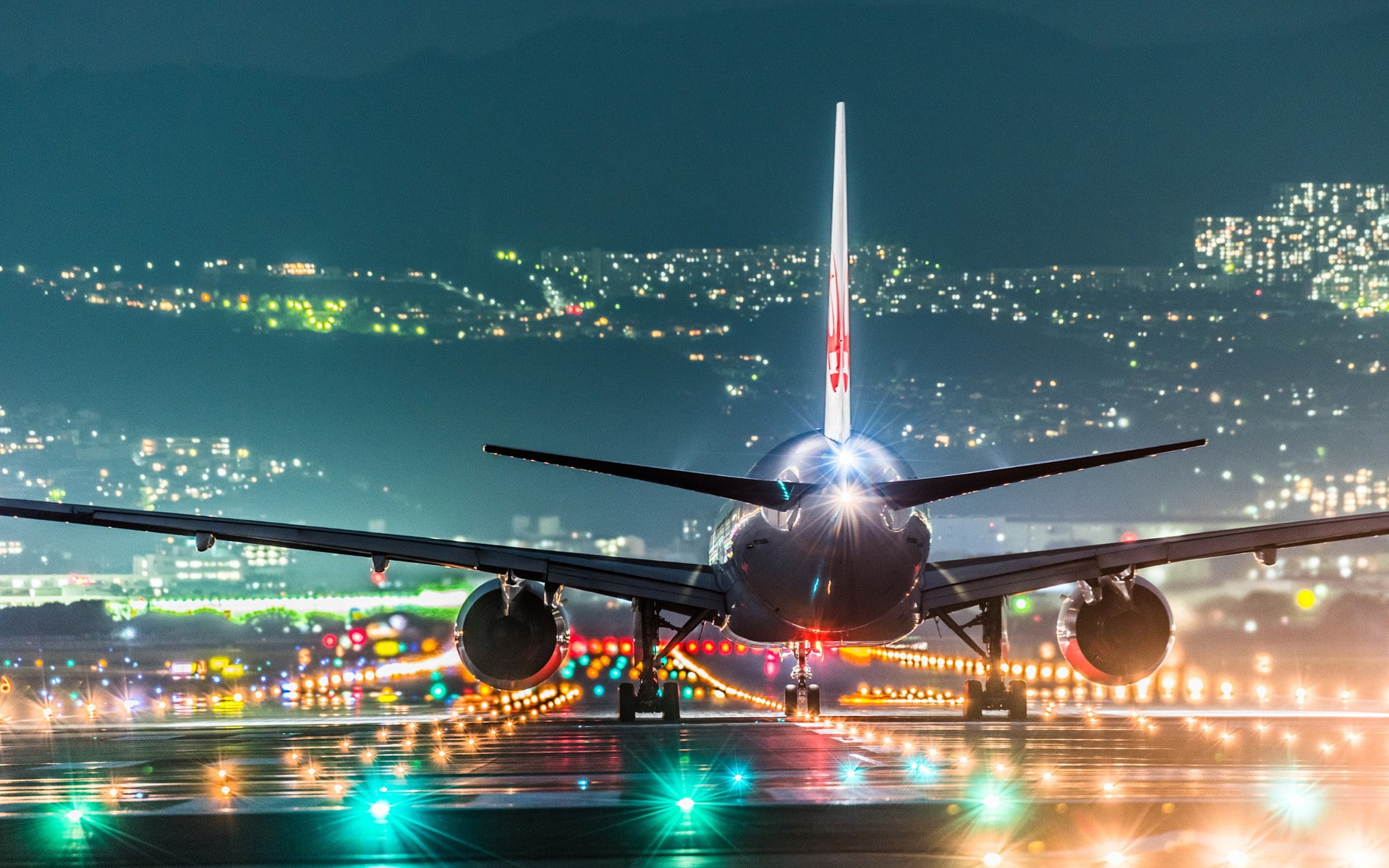 landscape, landing - touching down, travel, no people, Passenger Aircraft, night, Runway, aerospace industry, 1080P, airport runway, Hill, illuminated, HD Wallpaper