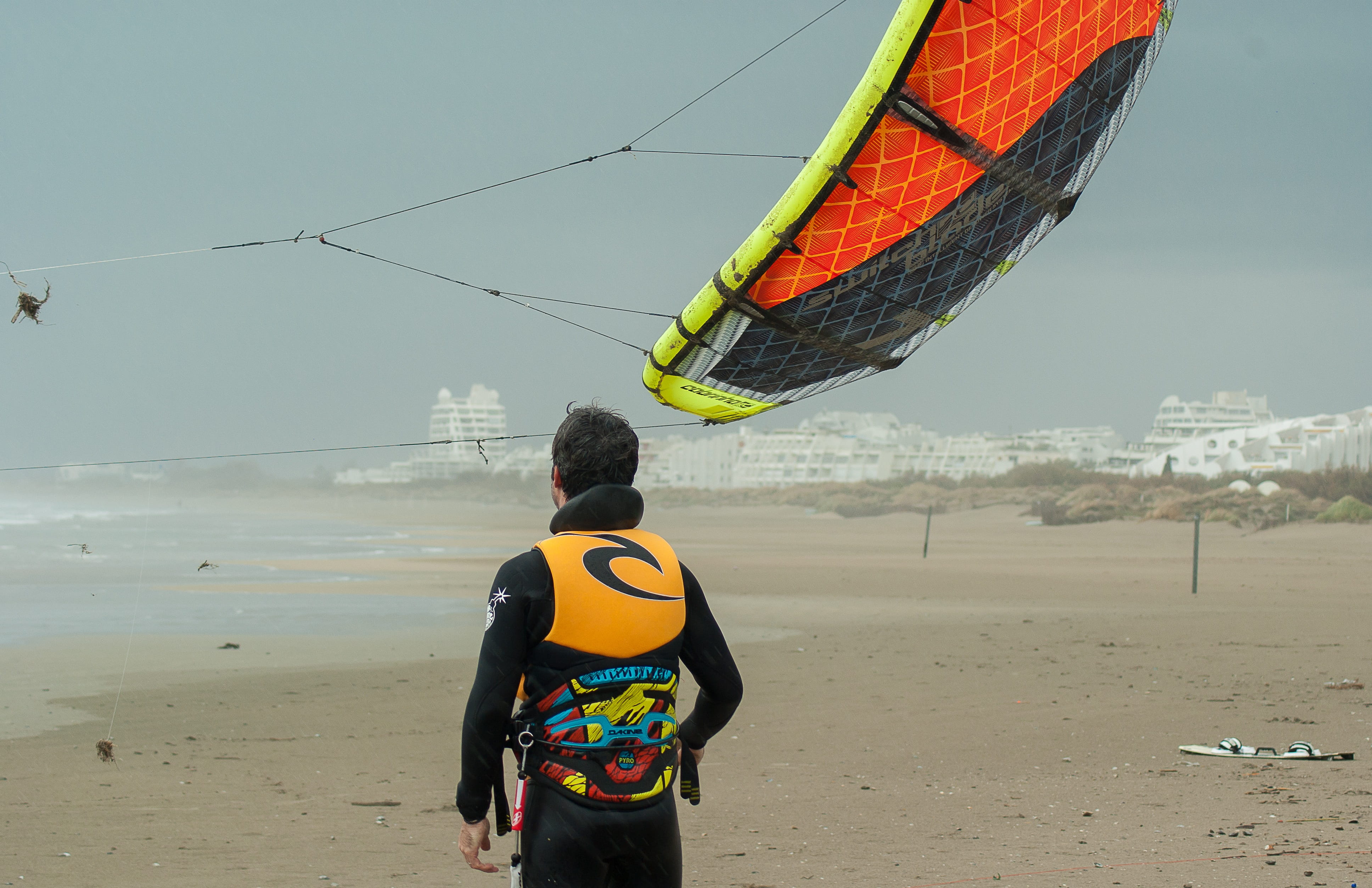 land, day, Kite Surfing, sea, Beach, one person, surfing water sports, sport, horizon over water, lifestyles, rear view, nature, 4K, water, leisure activity, HD Wallpaper