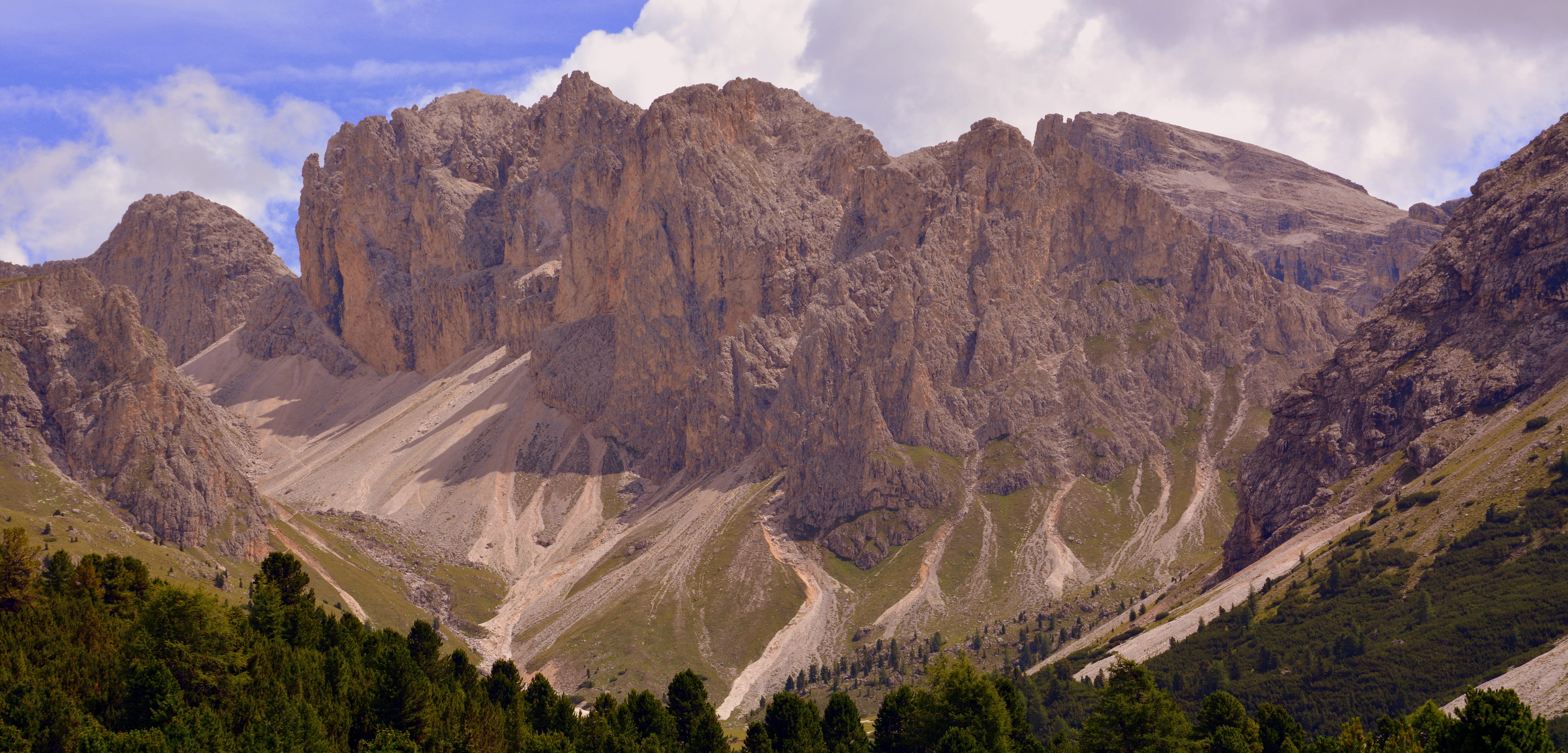 coniferous tree, scenics - nature, italy, dolomites, cloud - sky, pine tree, tree, clouds, rock, rock - object, mountain range, mountain peak, no people, HD Wallpaper