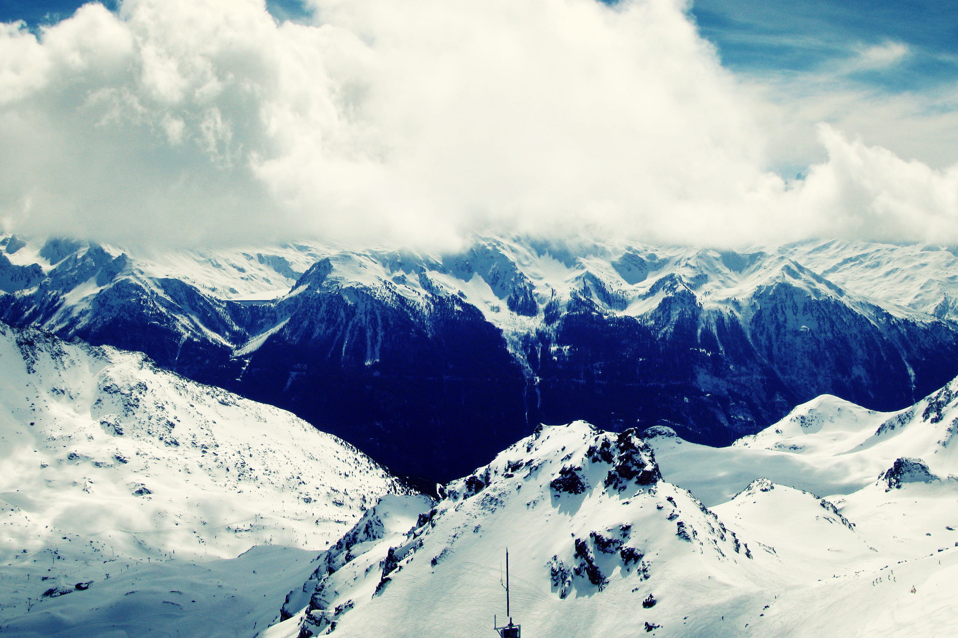 blue, scene, france, snowcapped mountain, scenics - nature, sky, ski resort, white color, majestic, time, scenics, beauty in nature, nature, non-urban scene, HD Wallpaper