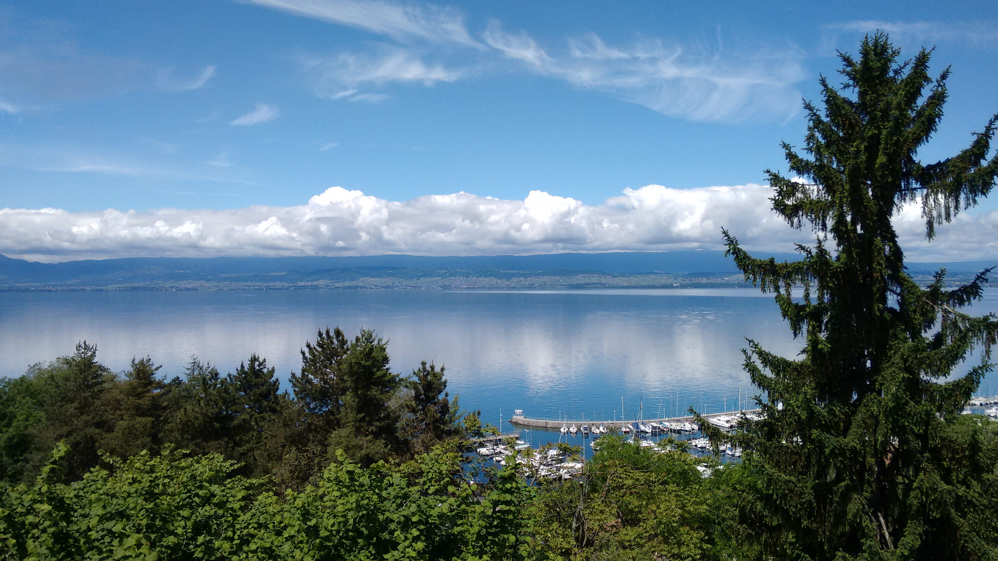 view, thonon-les-bains, chablais, lac leman, no people, reflection, water, sky, genevas lac, suisse, travel, nature, 2K, french alps riviera, tranquility, HD Wallpaper