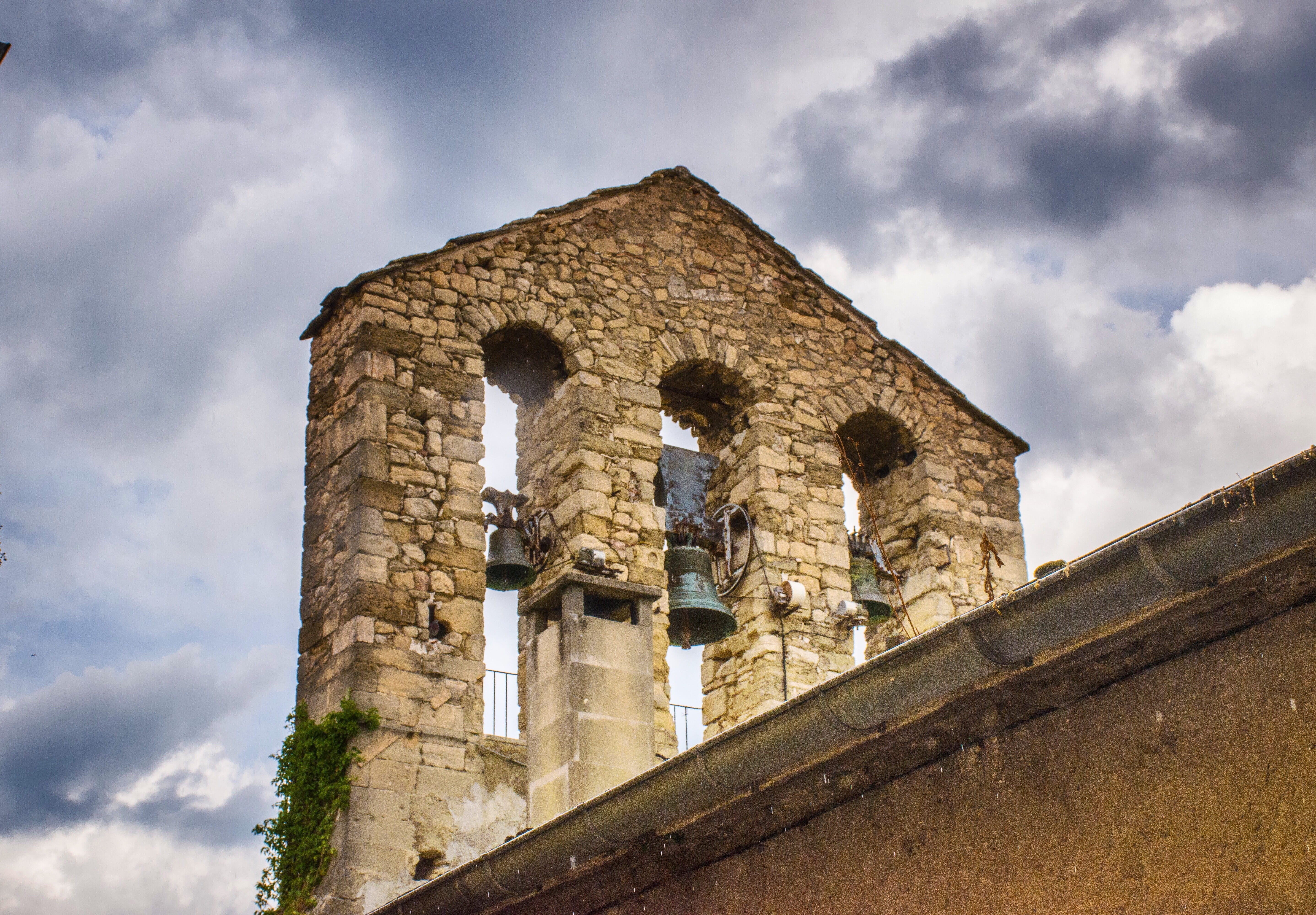 medieval, no people, 5K, timeworn, provence, church bells, stone wall, architectural column, sky, outdoors, built structure, the past, france, ancient, HD Wallpaper