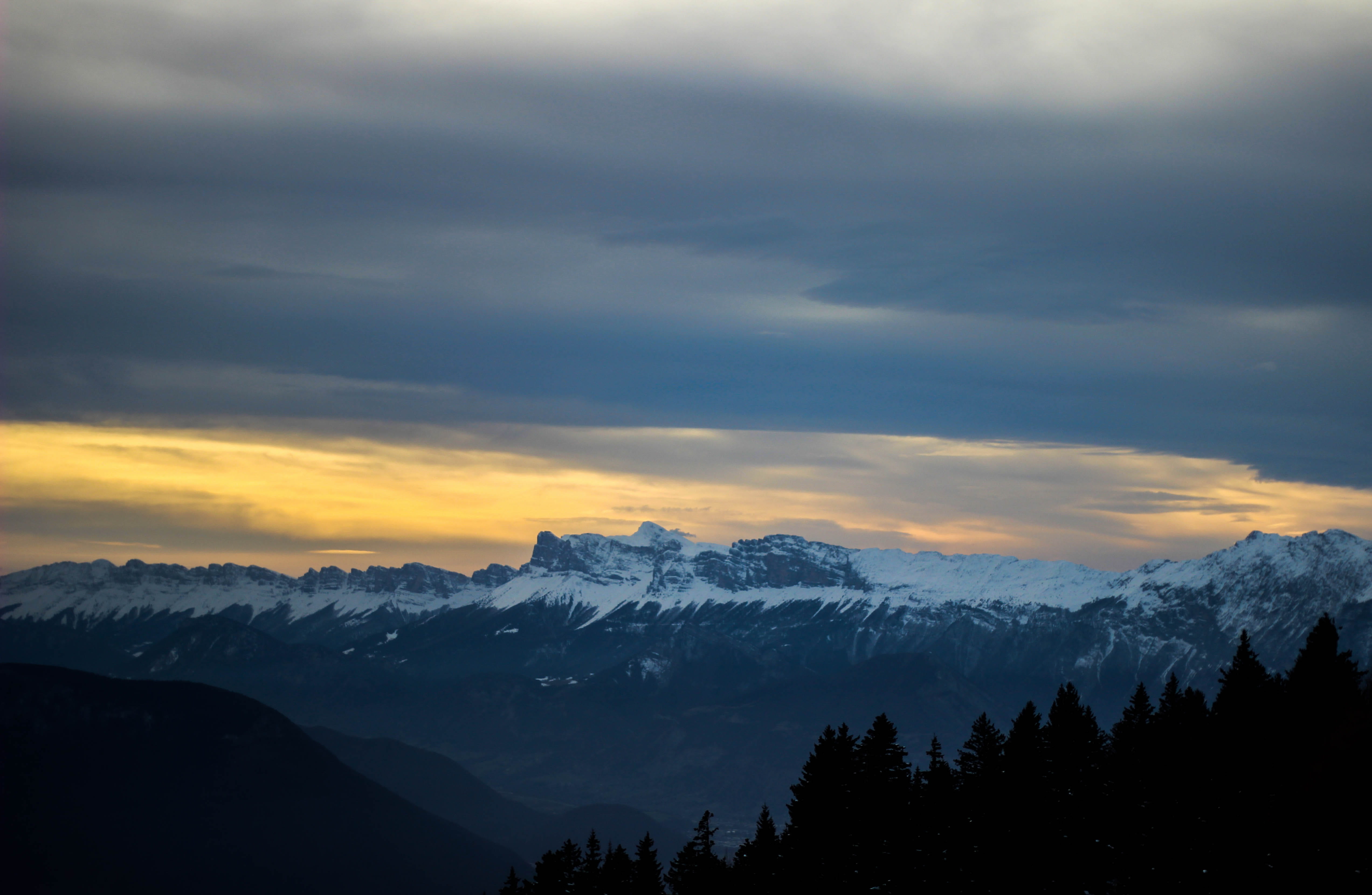 aerial, non-urban scene, sky, no people, landscape, forest, tree, covered, cloud - sky, snow, daytime, tranquil scene, french alps, glacier, environment, HD Wallpaper