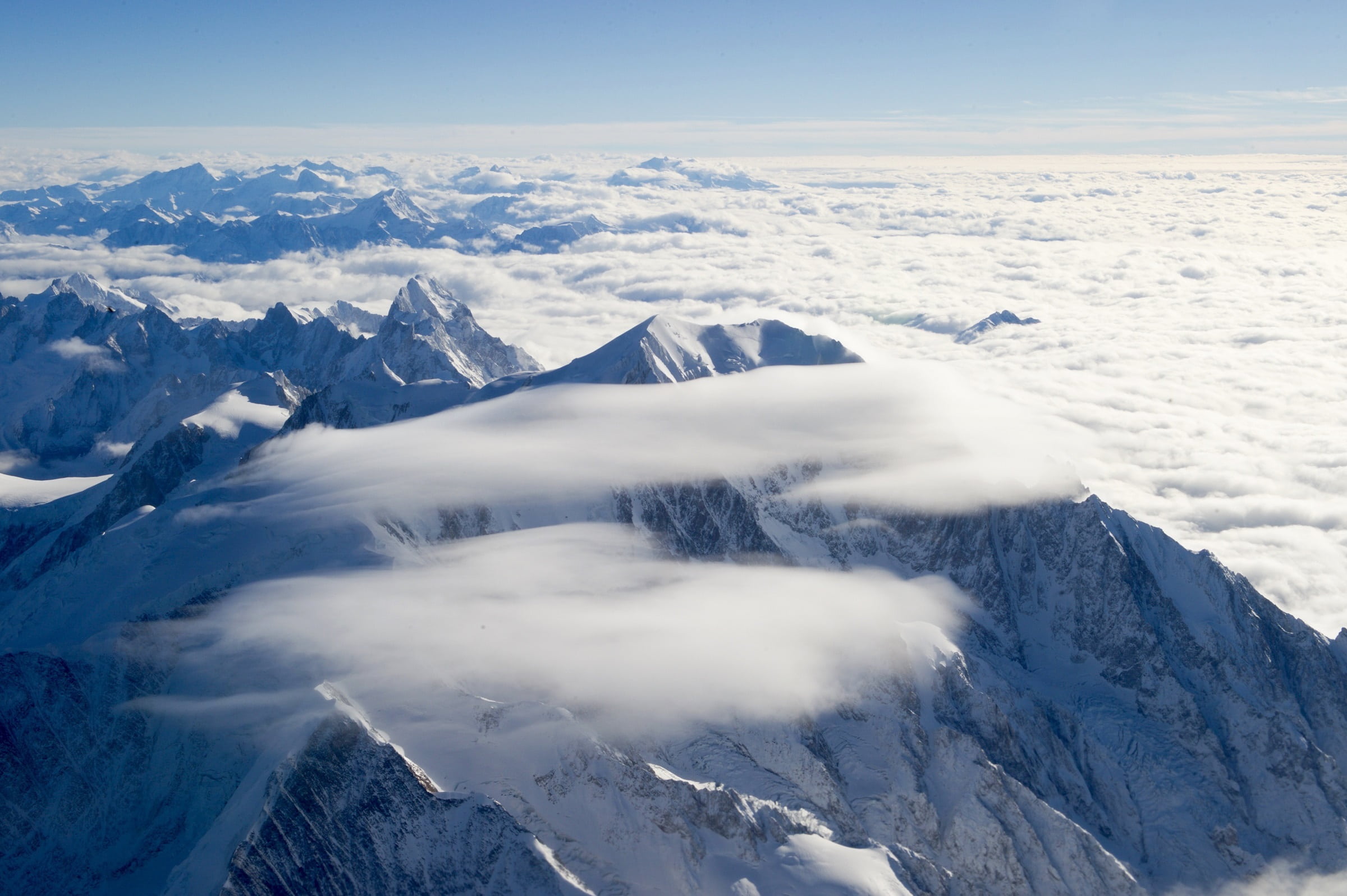 outdoors, no people, aerial view, sky, scenic, idyllic, famous, massif, summit, non-urban scene, winter, view, scenics - nature, scenics, france, environment, HD Wallpaper