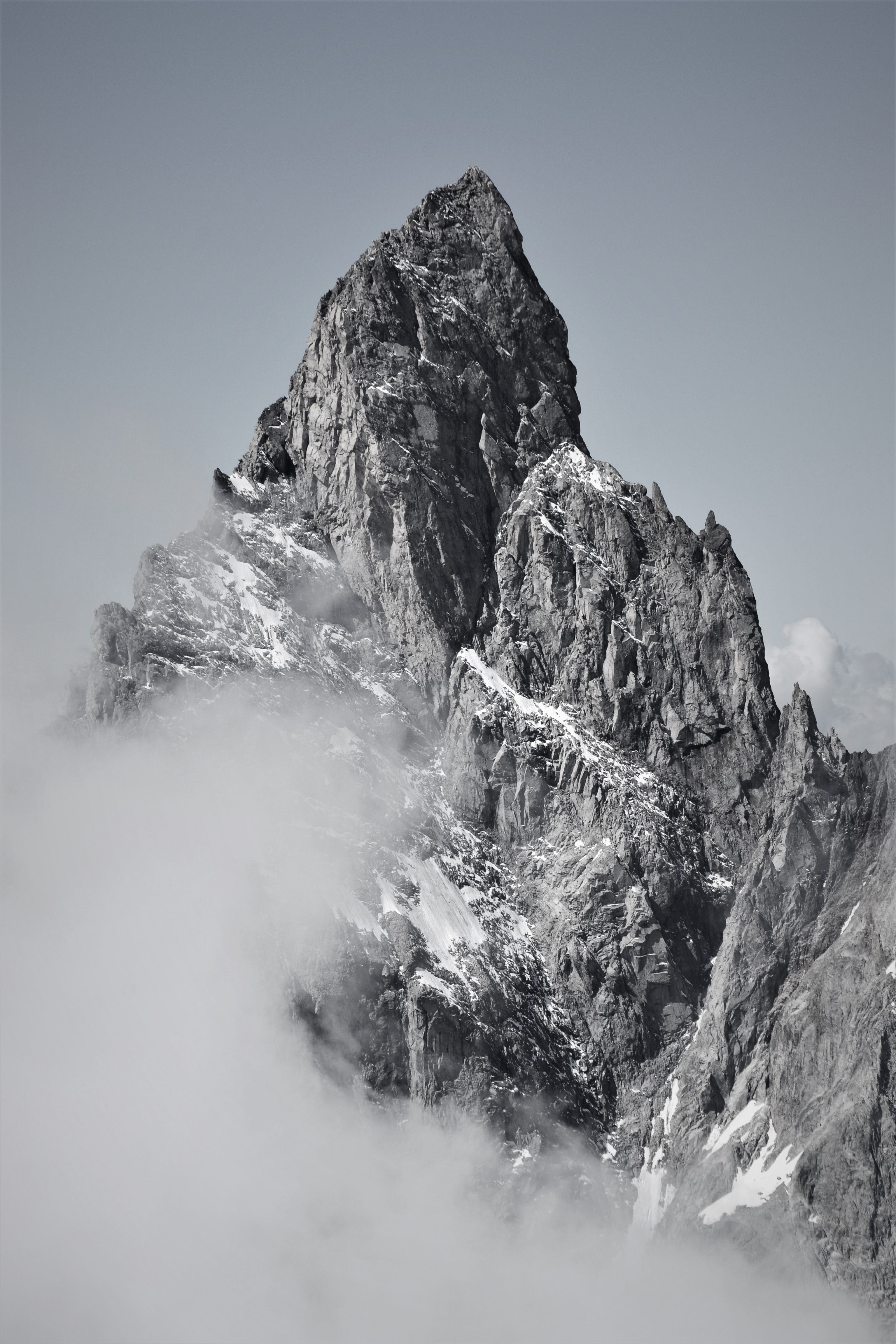 mountain, non-urban scene, mountain peak, rock formation, pointe noire de peuterey, nature, geology, low angle view, clouds, day, tranquil scene, rock, Phone HD Wallpaper