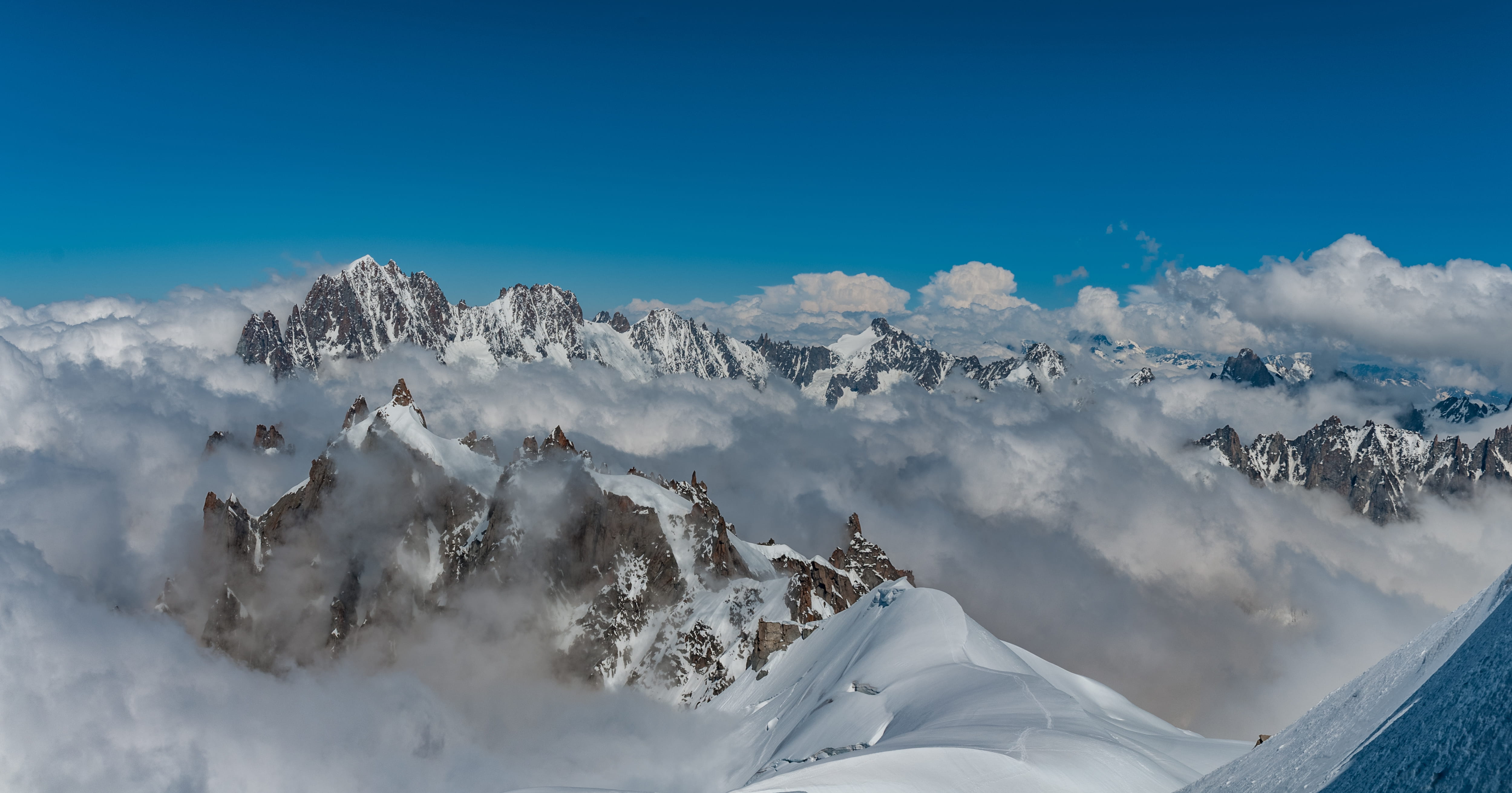 panorama, scenics - nature, travel destinations, clouds, beauty in nature, cloud - sky, chamonix, mountain peak, background, outdoors, hiking, tranquil scene, HD Wallpaper