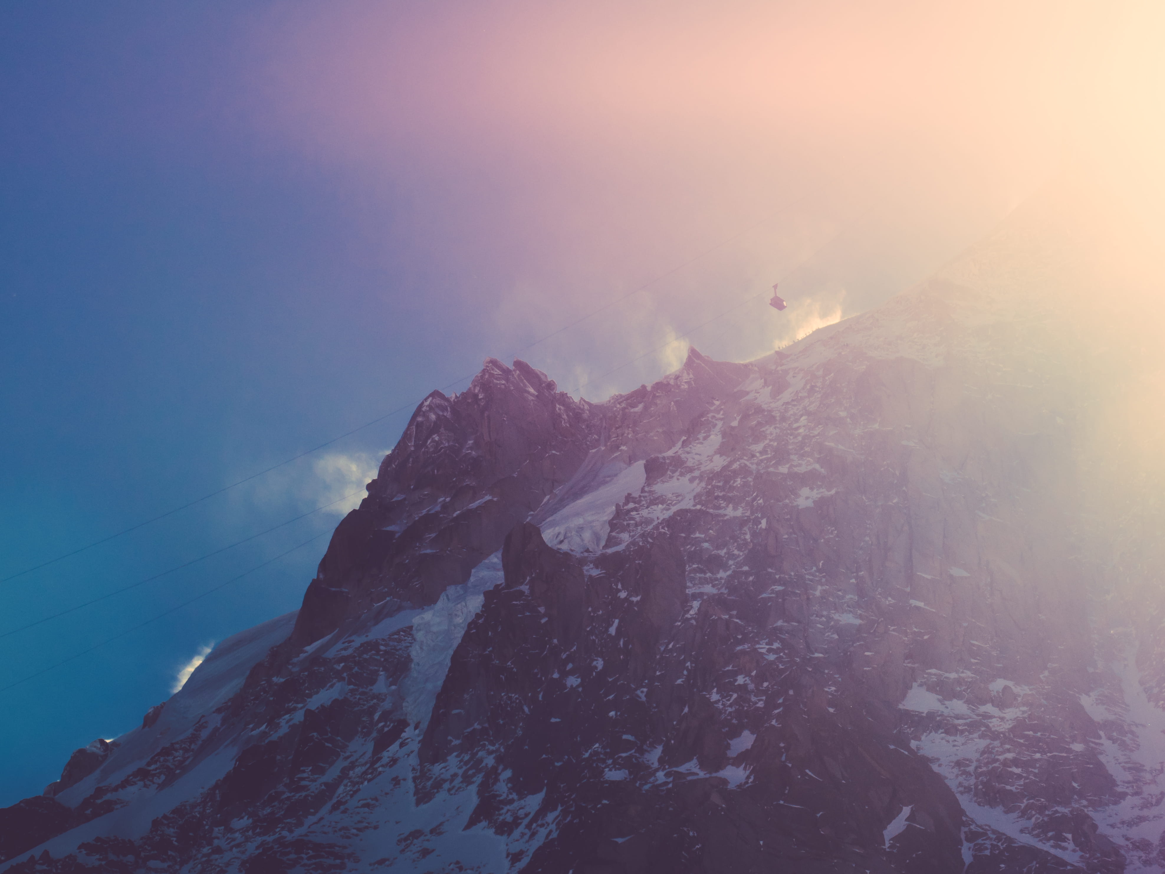 non-urban scene, fog, snowcapped mountain, snow, rock - object, scenics - nature, environment, peak, rock, mountain range, sky, bird, tranquility, skiers, HD Wallpaper