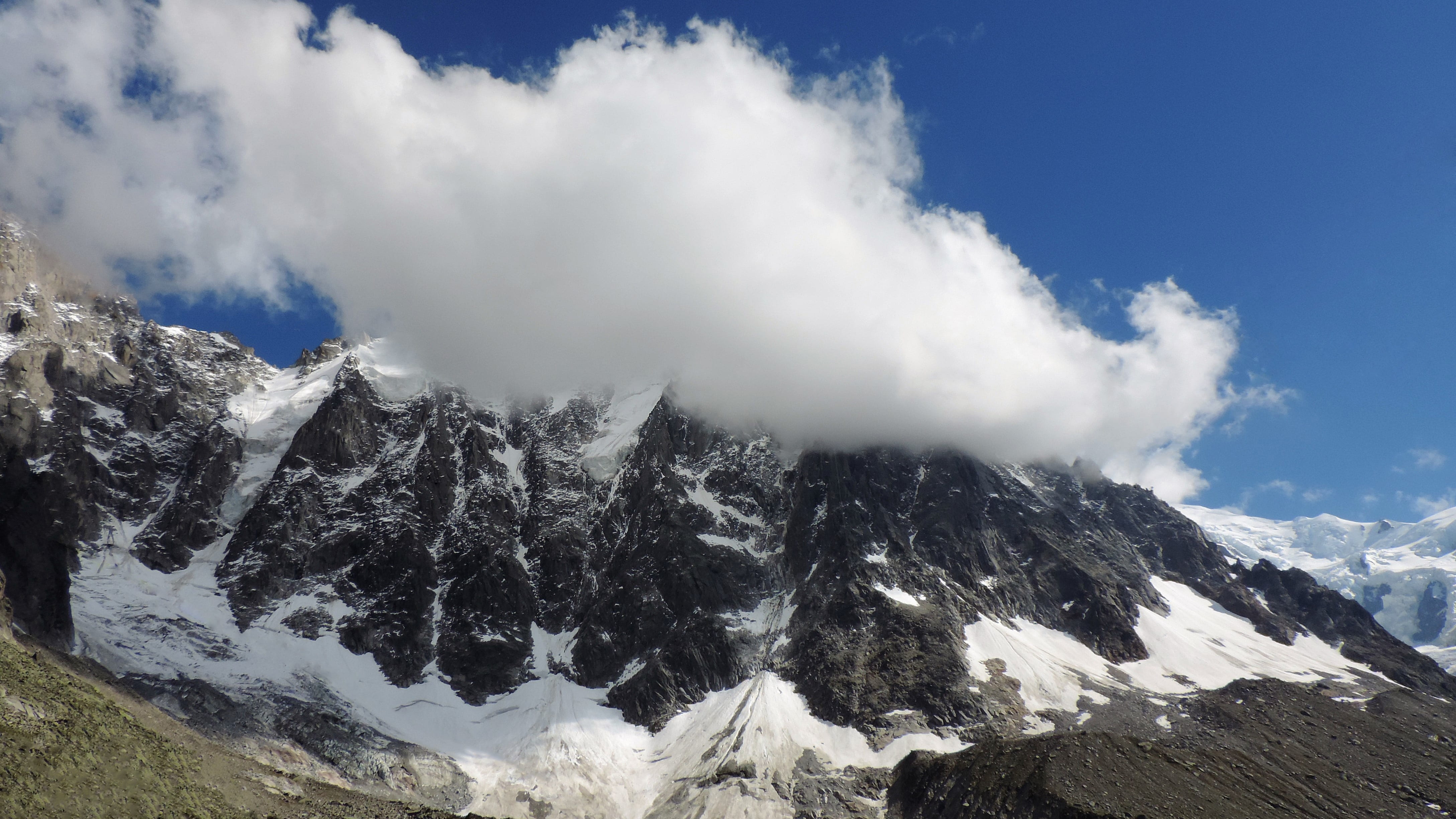 no people, sky, the clouds, mountain peak, aiguille du midi, snow, landscape, the sky, outdoors, beauty in nature, mountains, winter, day, tranquility, HD Wallpaper