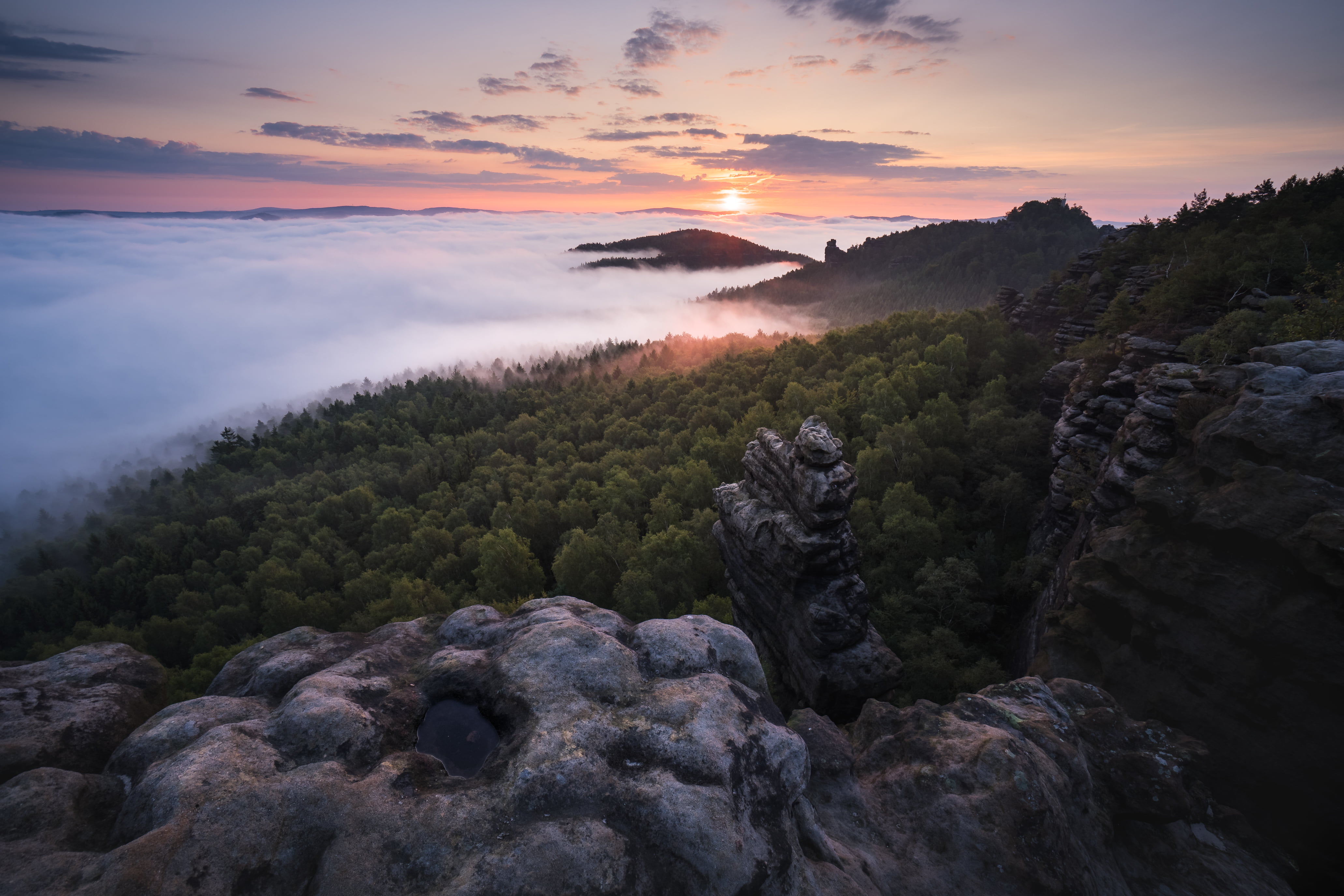 sunrise - Dawn, outdoors, golden hour, sky, forest, Sächsische-Schweiz, Mir, mountain, hour, Saxon Switzerland, golden, Sommer, smoky, scenics, 4K, Gohrisch, HD Wallpaper
