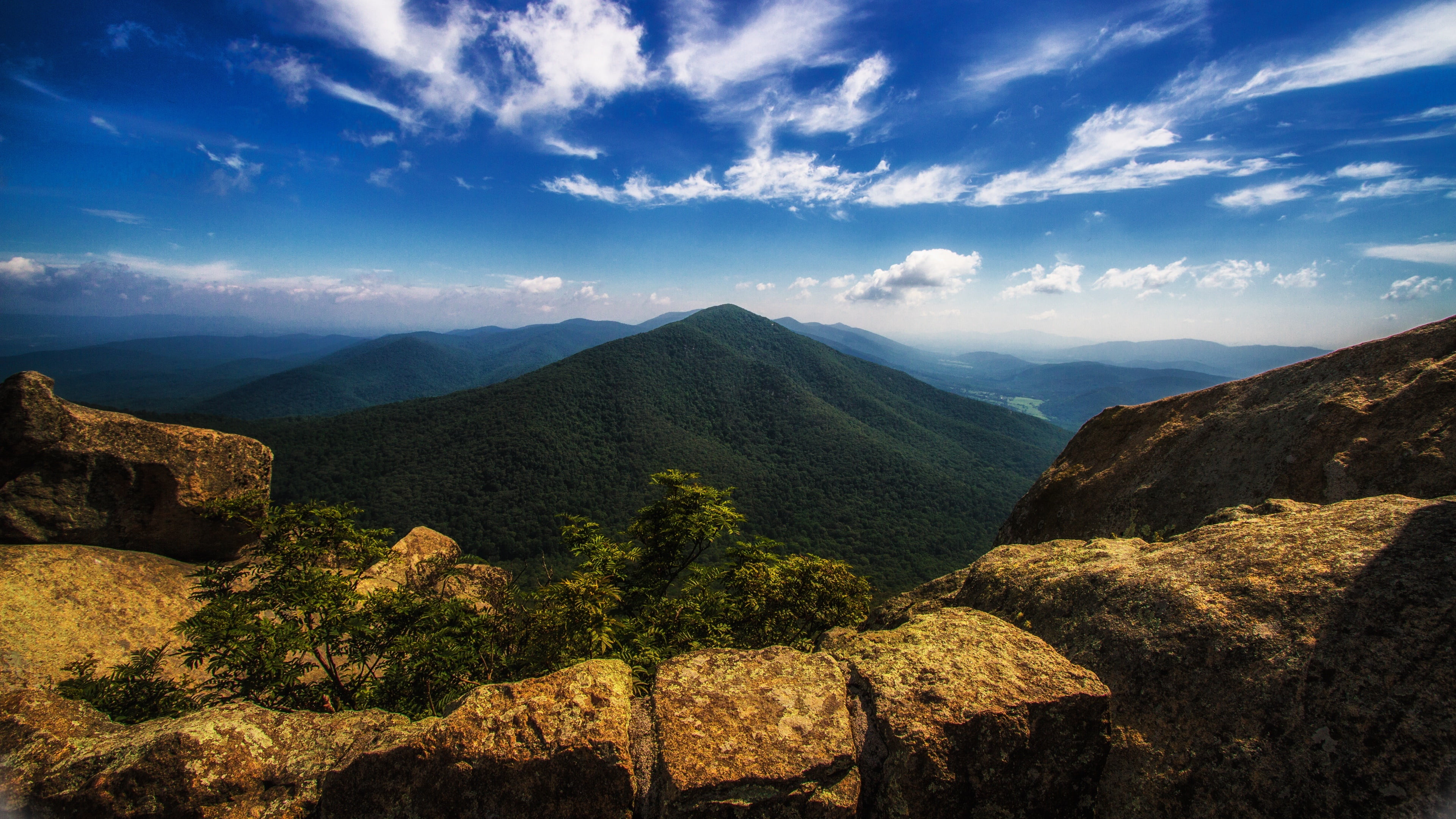 rock, mountain range, rock - object, sunlight, mountain, sky, virginia, scenics - nature, day, beauty in nature, hawksbill trail, 4K, non-urban scene, HD Wallpaper