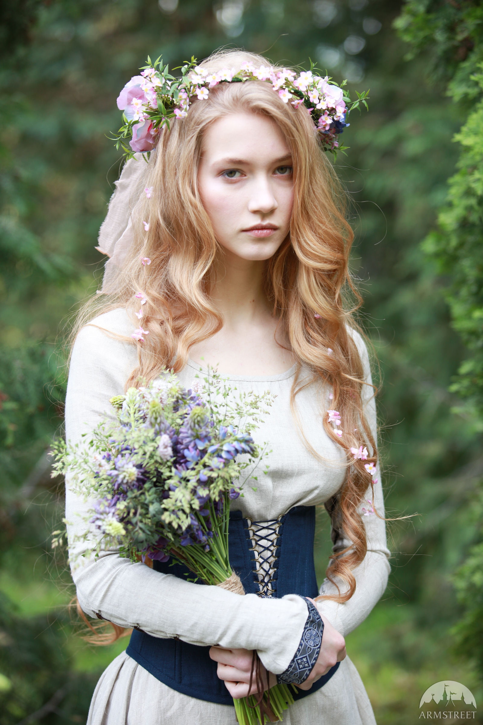 long hair, flower arrangement, blond hair, hairstyle, flower head, beauty, women, long skirt, young adult, flower, hair, women outdoors, nature, clothing, Phone HD Wallpaper