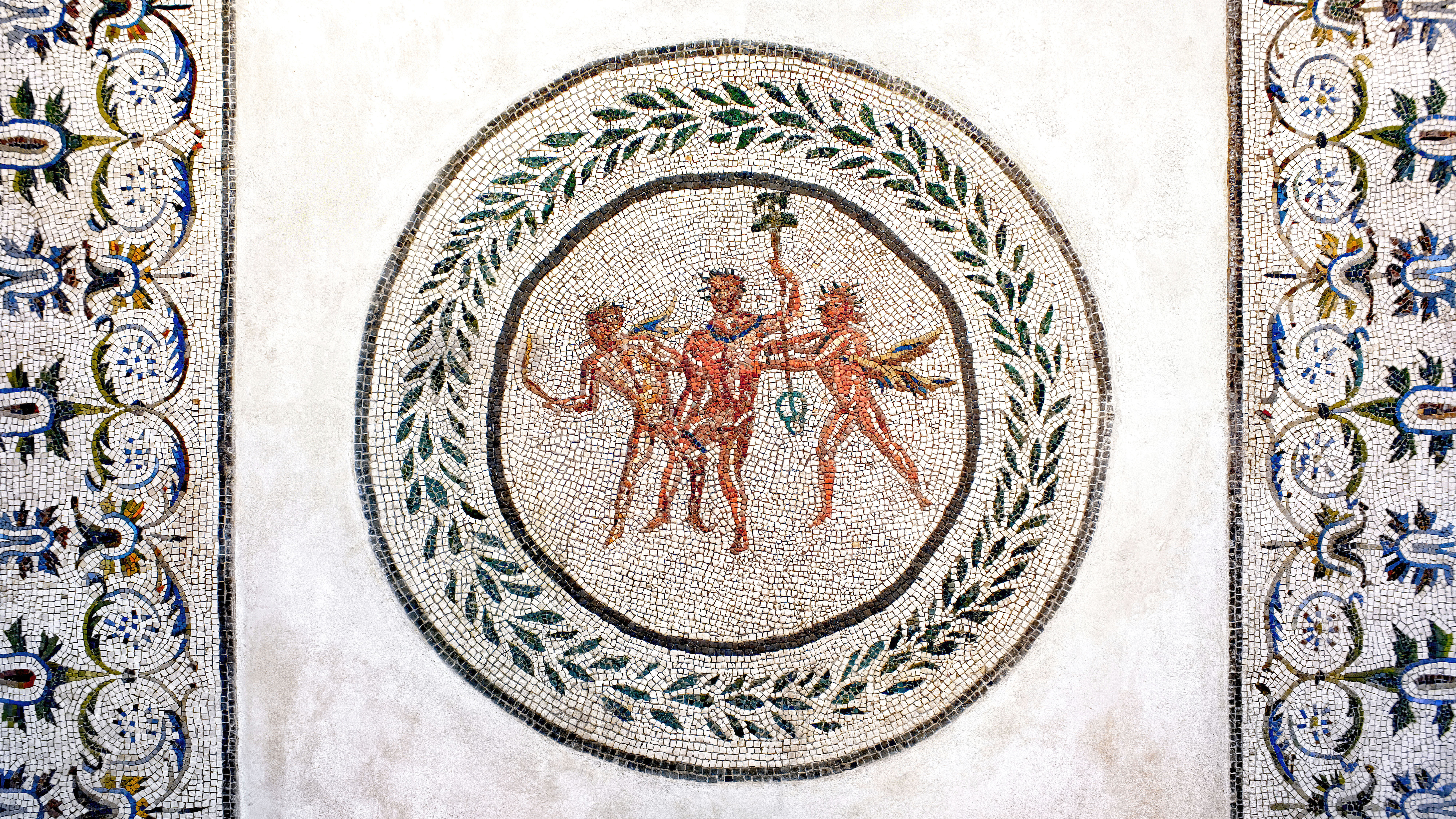 Roman mythology, Satyr, Dionysos and satyrs with laurel crowns, mosaic, Greek mythology, Dionysos, Rome, 8K, classic art, HD Wallpaper