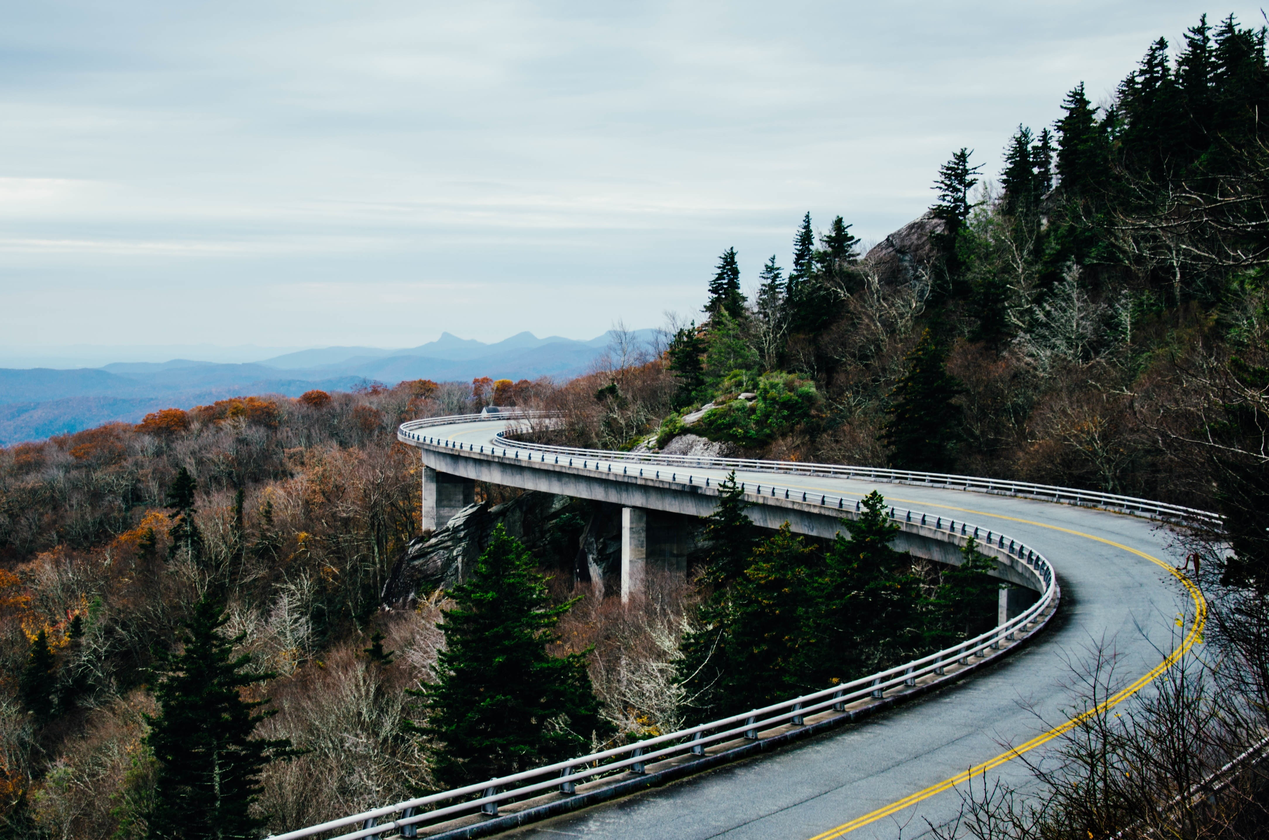 landscape, Linn Cove Viaduct, road, 4K, trees, North Carolina, USA, HD Wallpaper