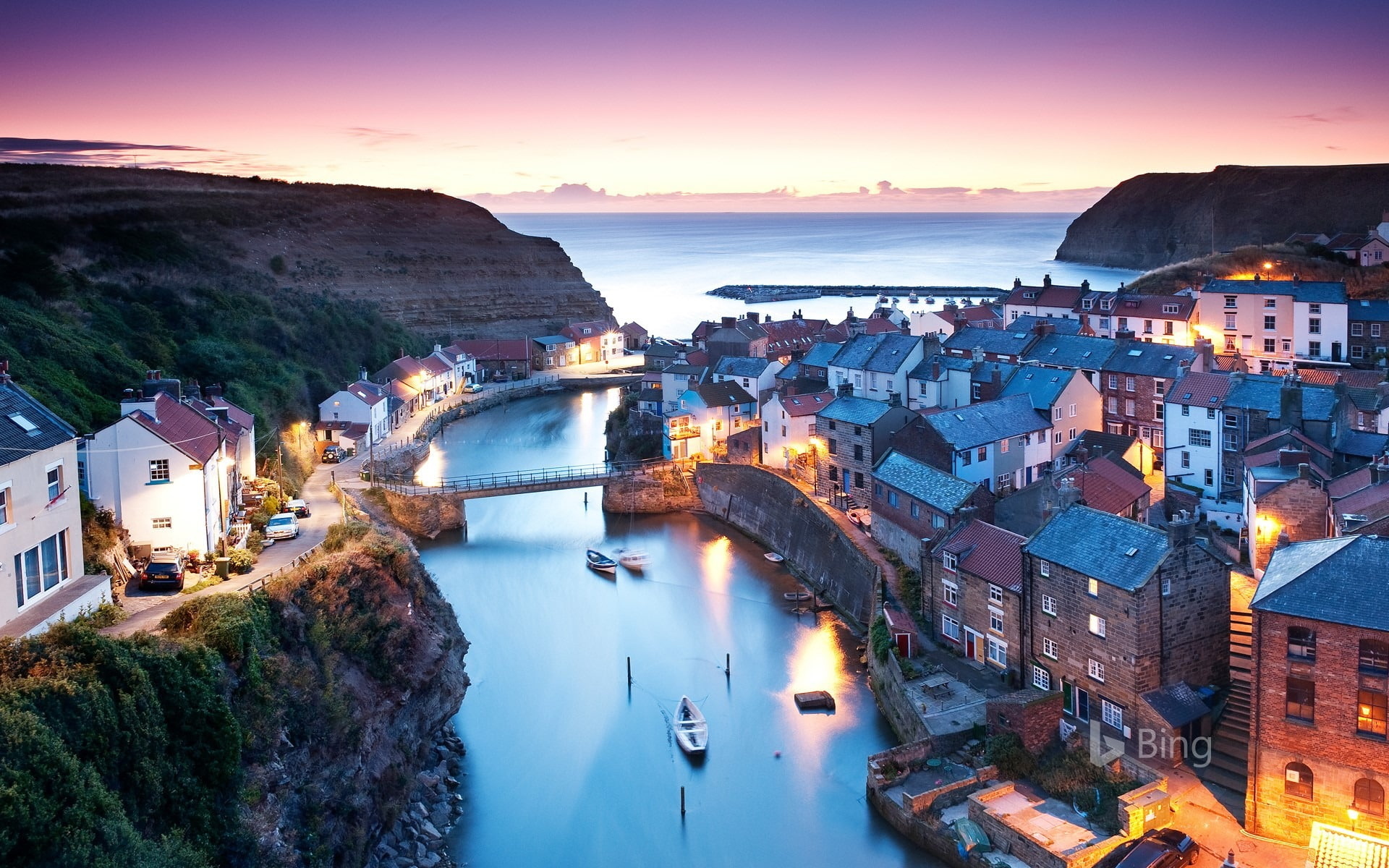 land, building exterior, yorkshire, bay, england, nature, north, nautical vessel, cityscape, dusk, illuminated, bing, staithes, architecture, mode of transportation, HD Wallpaper