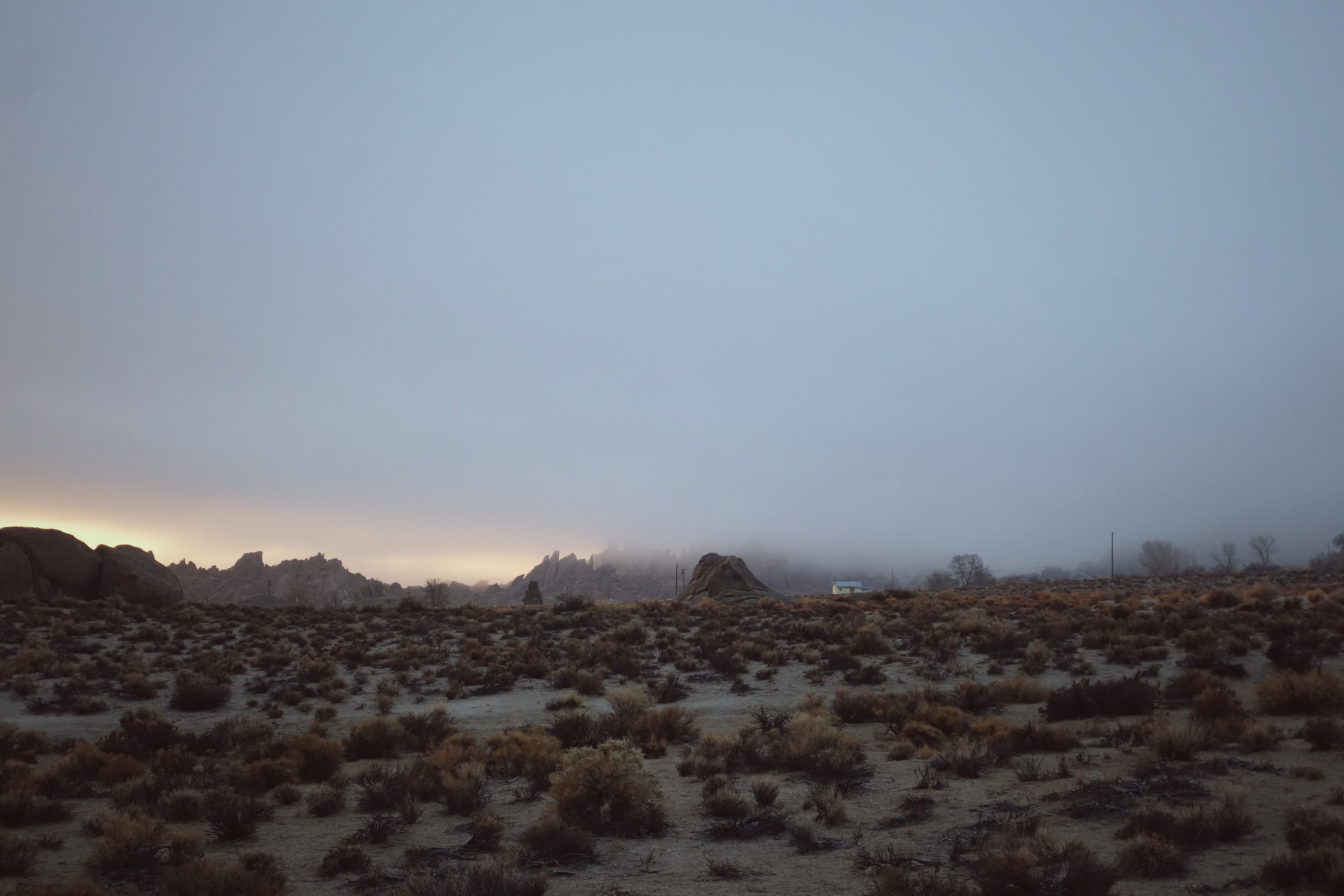 copy space, semi-arid, tranquility, beauty in nature, day, climate, field, land, arid climate, isolation, travel destinations, house, fog, scenics - nature, HD Wallpaper