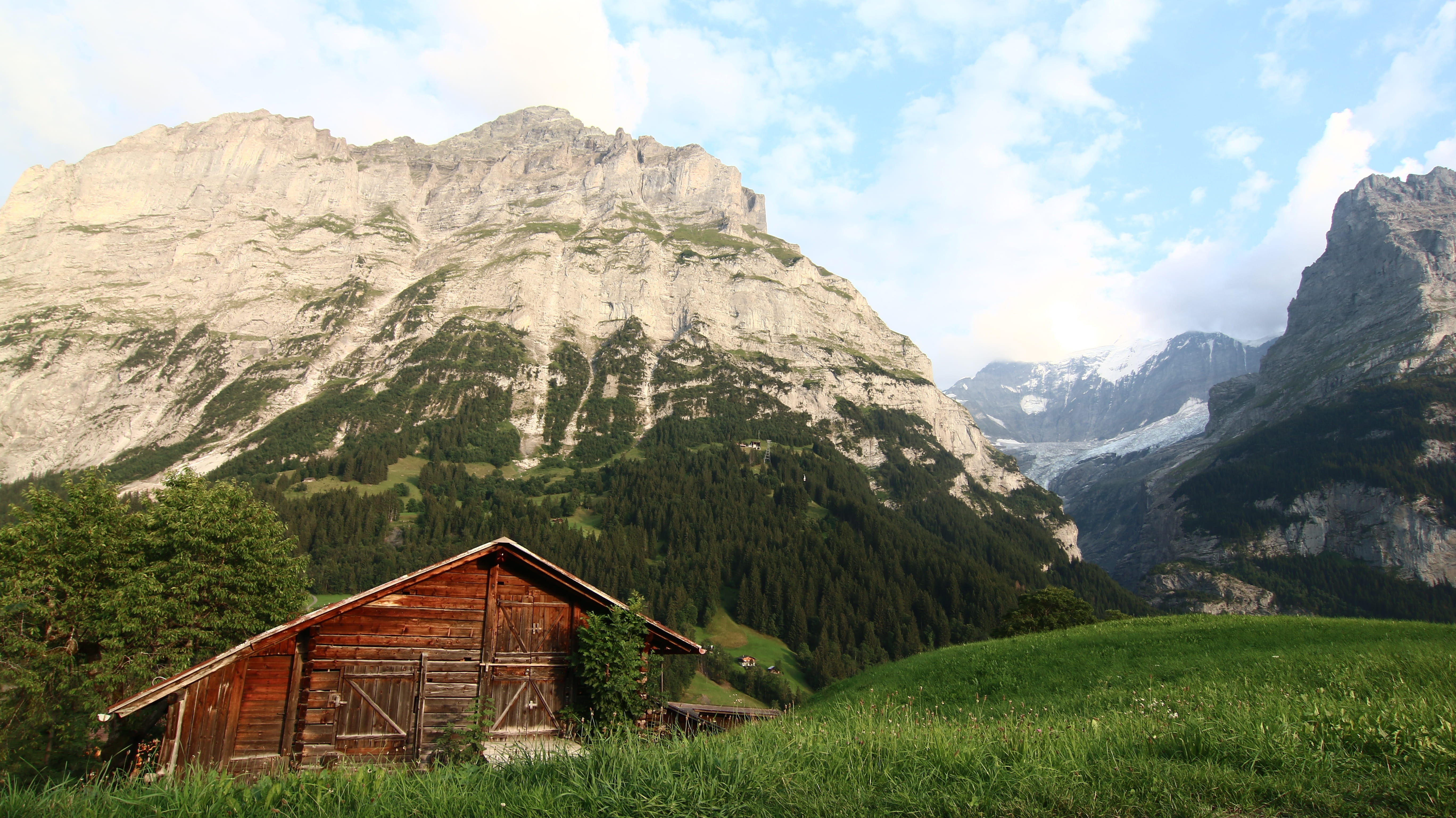 landscape, rock, house, Alps, village, Interlaken, mountain peak, beauty in nature, jungfrau, nature, country, grass, roof, tranquility, glacier, lauterbrunnen, HD Wallpaper