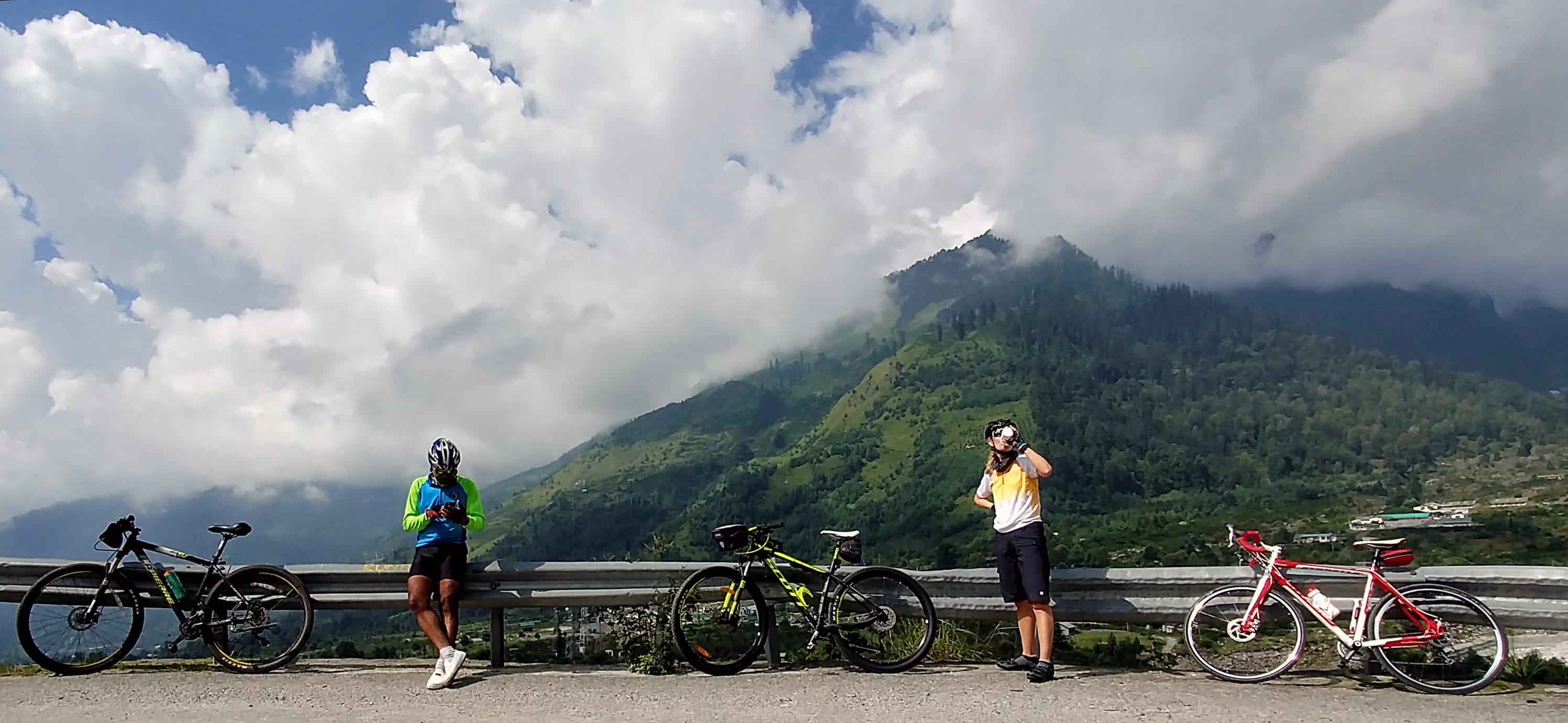 cloud - sky, extreme, cycling, outdoors, road, leisure activity, day, sport, activity, himalayas, water, mountains, adventure, bicycle, men, mountain range, HD Wallpaper