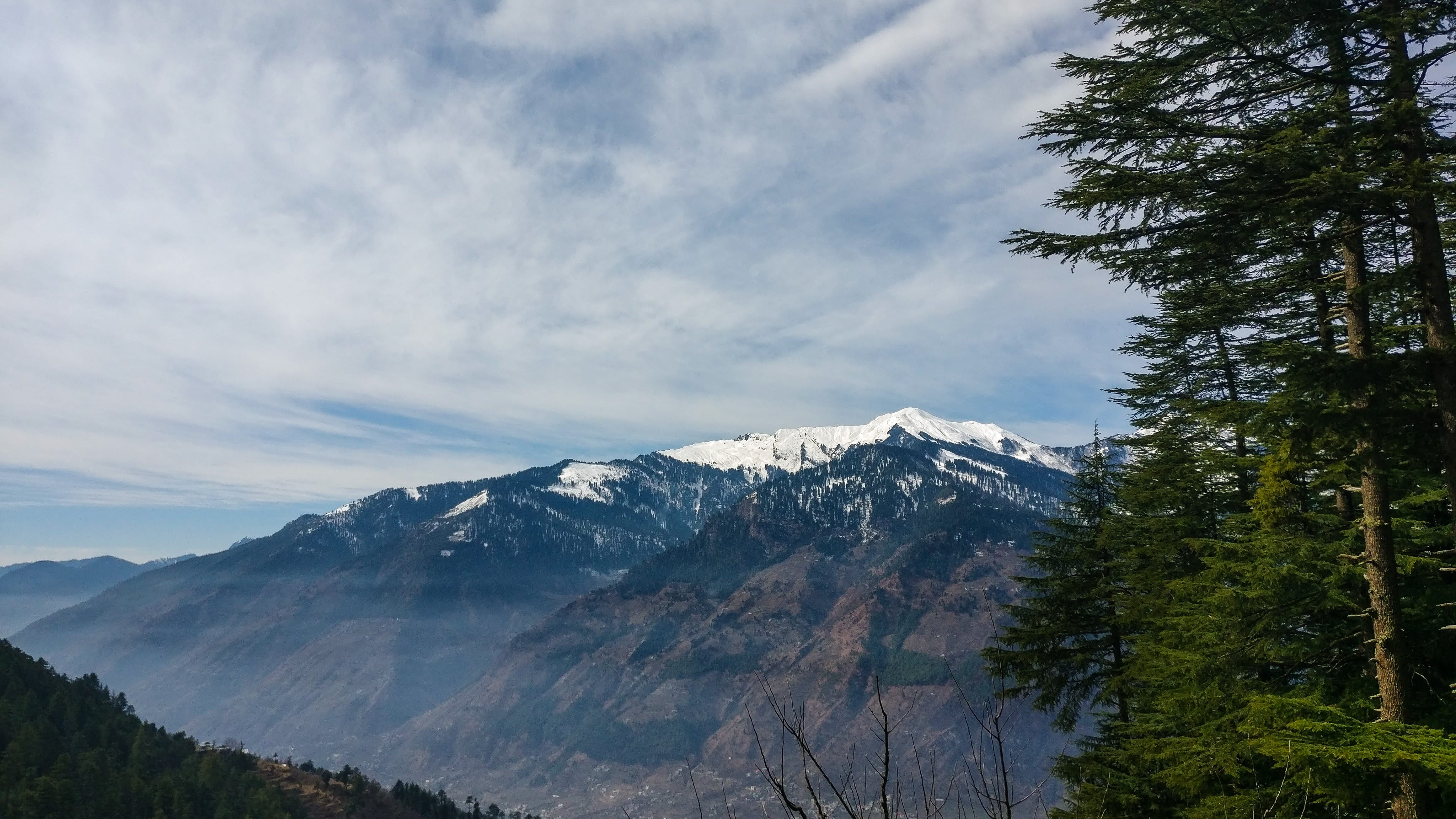 snowcapped mountain, scenics - nature, winter, sky, formation, coniferous tree, manali, pine tree, india, pine woodland, environment, tranquility, landscape, HD Wallpaper