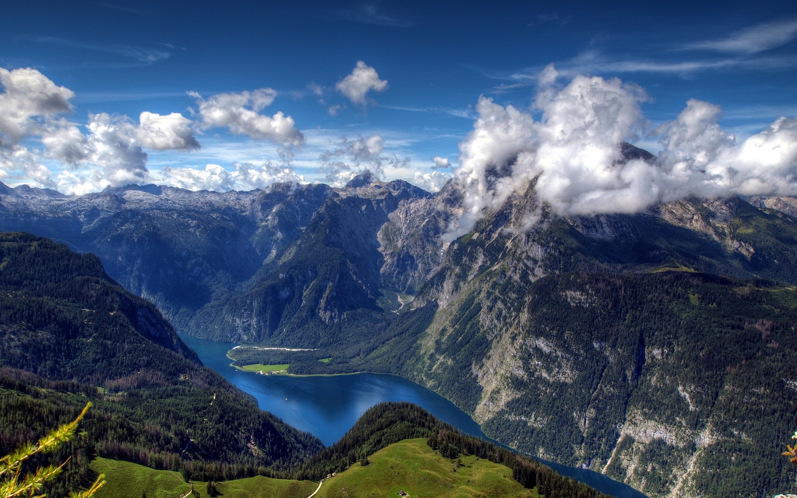 2K, Königssee, mountains, nature, lake, clouds, river, Germany, HD Wallpaper